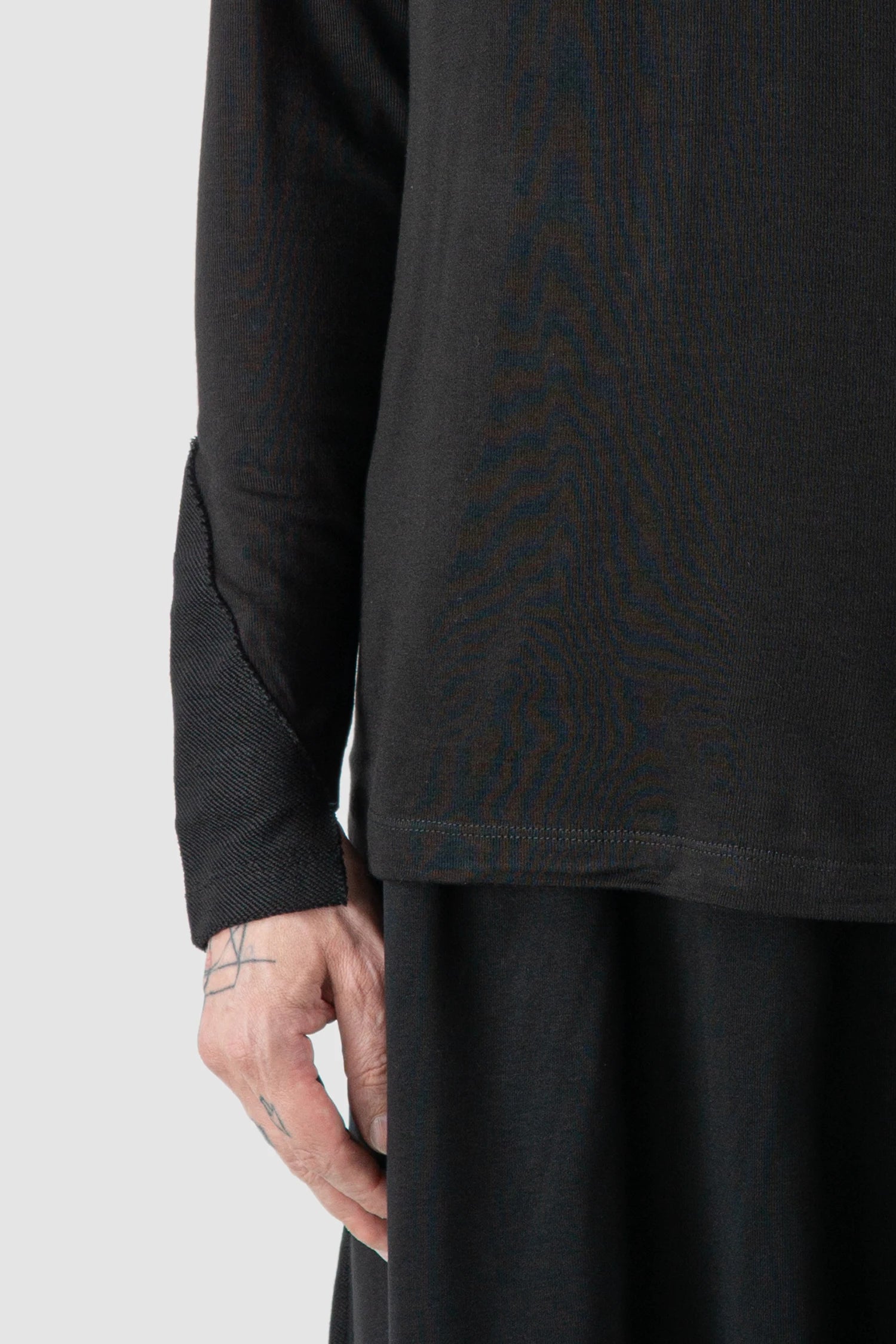 La Haine Inside Us - Men's Black Lightweight Viscose Jersey Sweater - cuff detail view