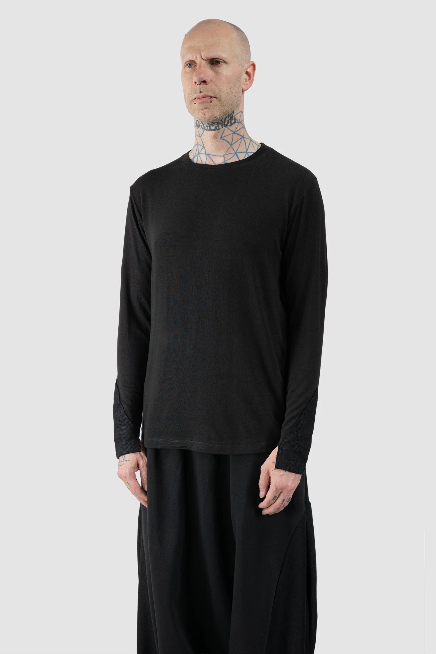 La Haine Inside Us - Men's Black Lightweight Viscose Jersey Sweater - model side view - MONO-KROM | Gallery