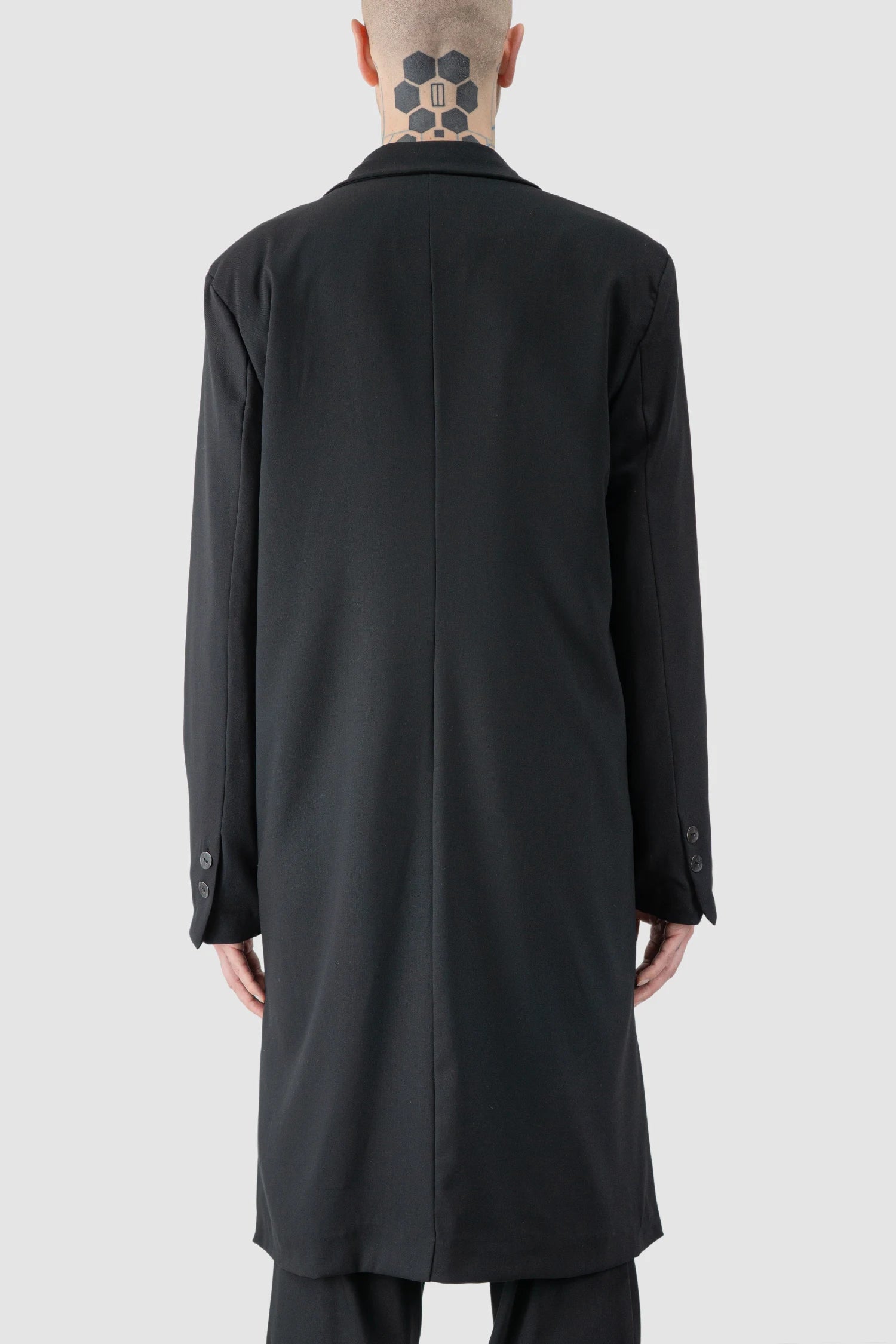 La Haine Inside Us - model back view of men’s Black Long Fluid Blazer Jacket