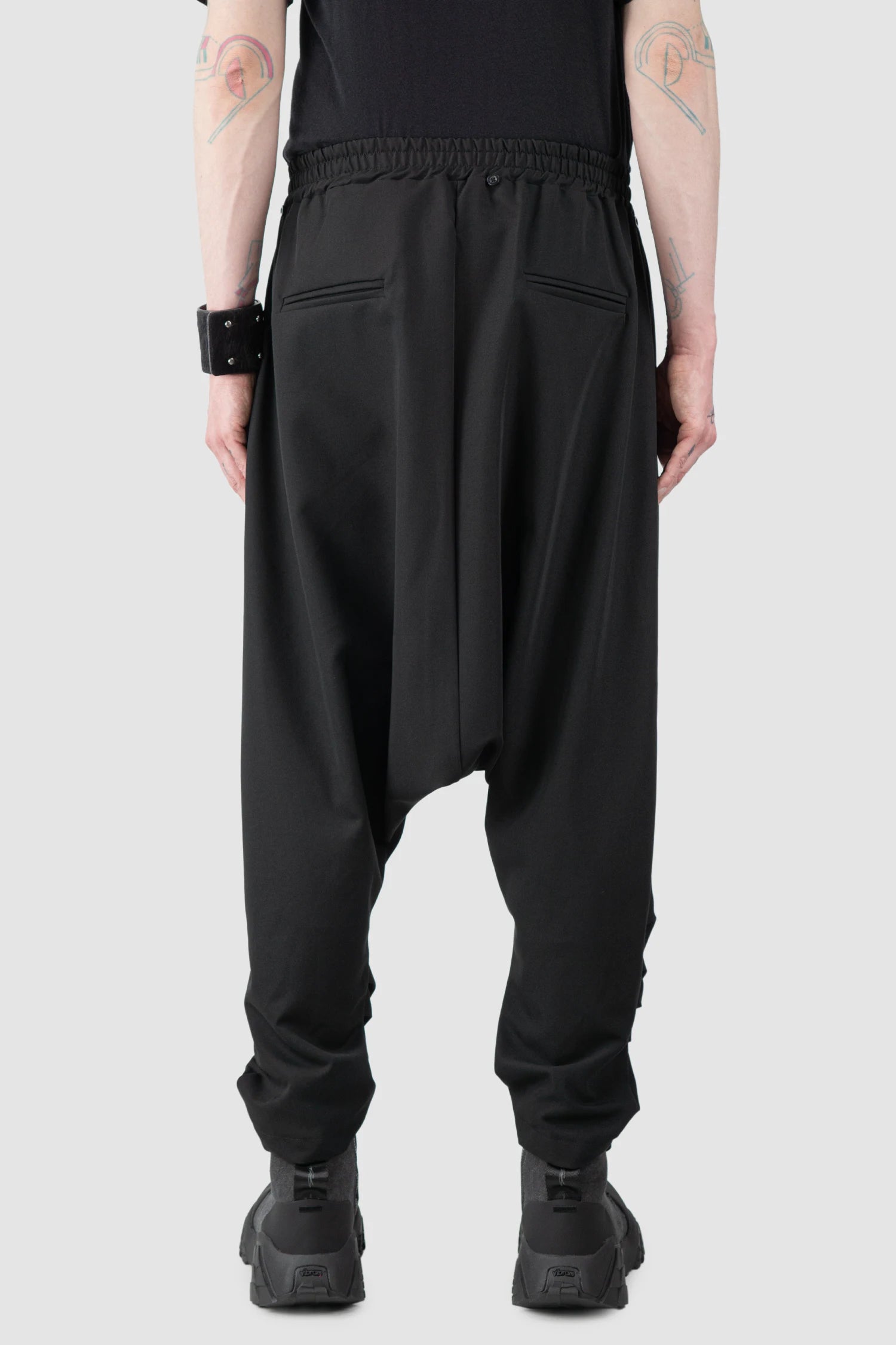 La Haine Inside Us - Men’s Black Low Crotch Trousers with Detachable Skirt model back without skirt view
