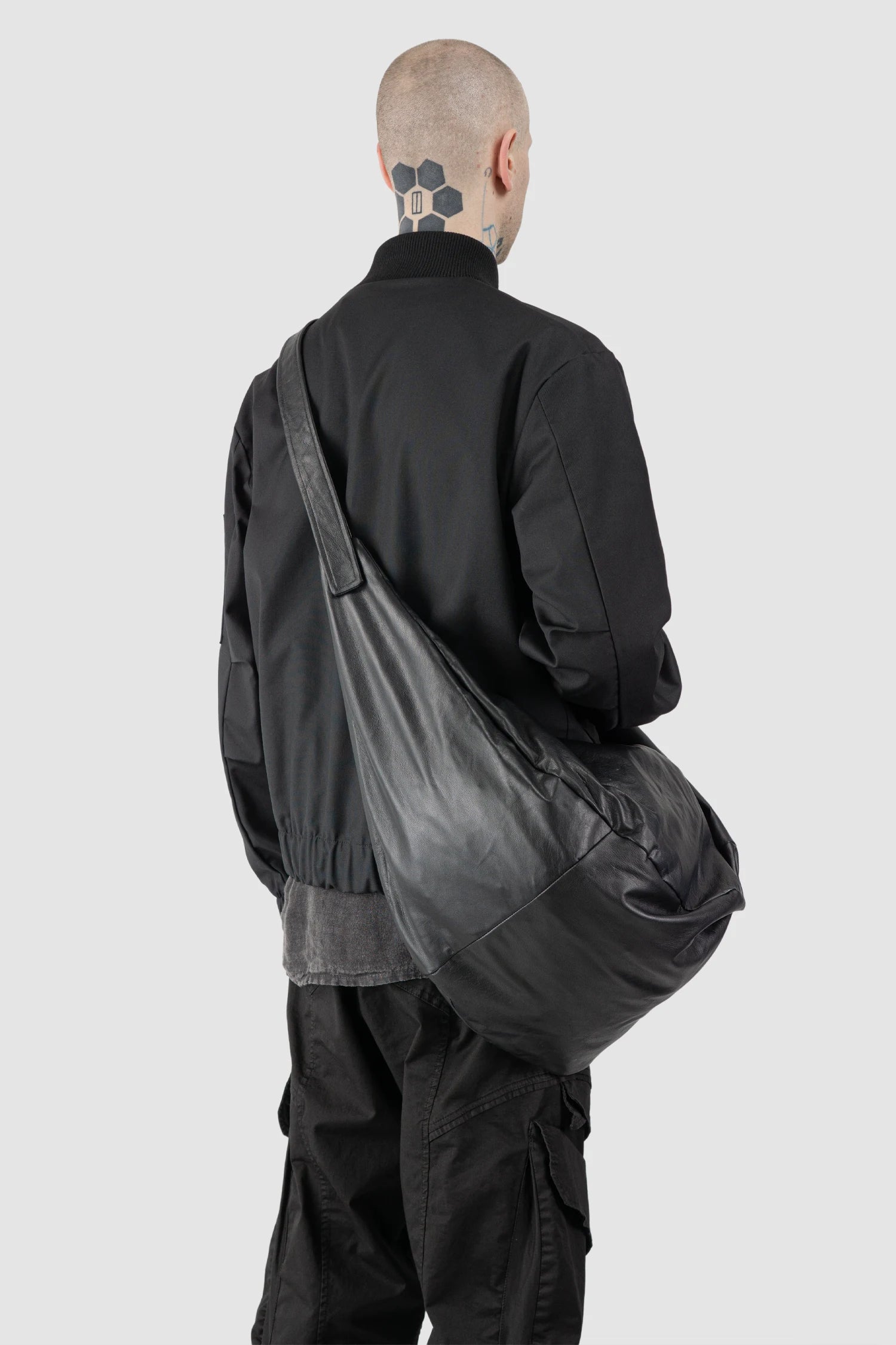 La Haine Inside Us - Men’s Black Nappa Leather Sling Bag model back view