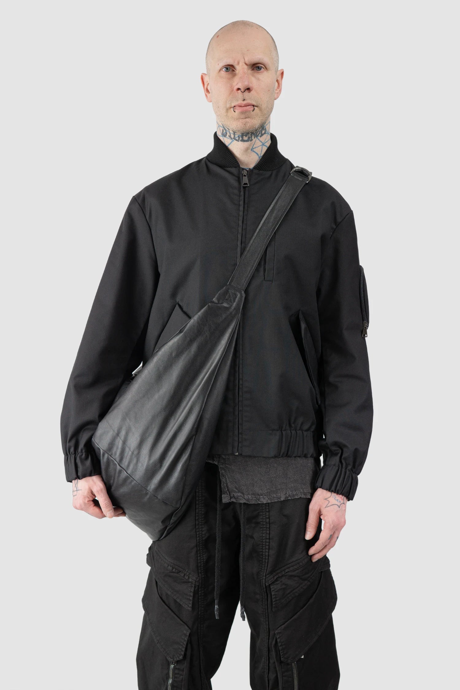 La Haine Inside Us - Men’s Black Nappa Leather Sling Bag model front view