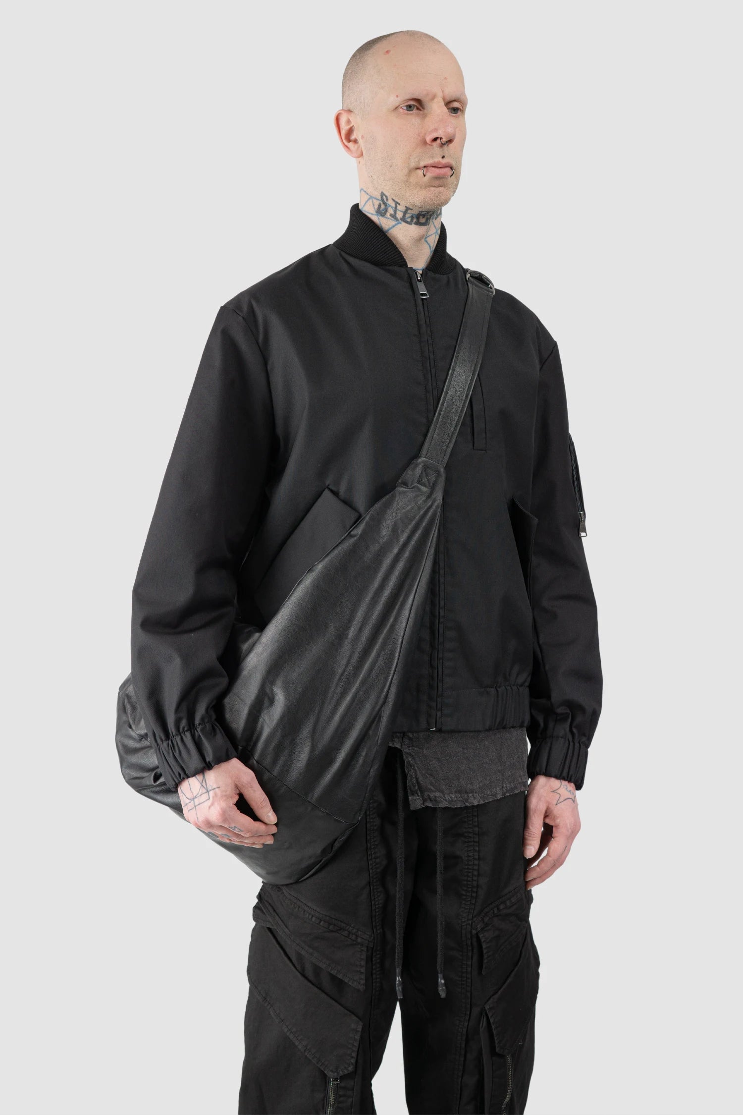 La Haine Inside Us - Men’s Black Nappa Leather Sling Bag model side view