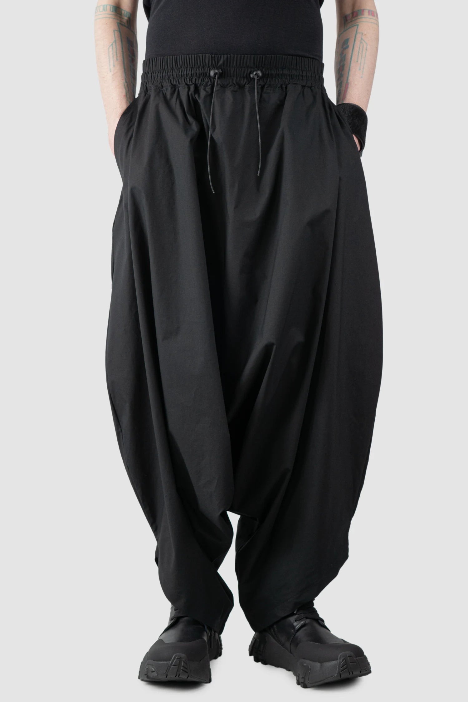 La Haine Inside Us - Men’s Black Oversized Cotton Deep Crotch Pants model relaxed view