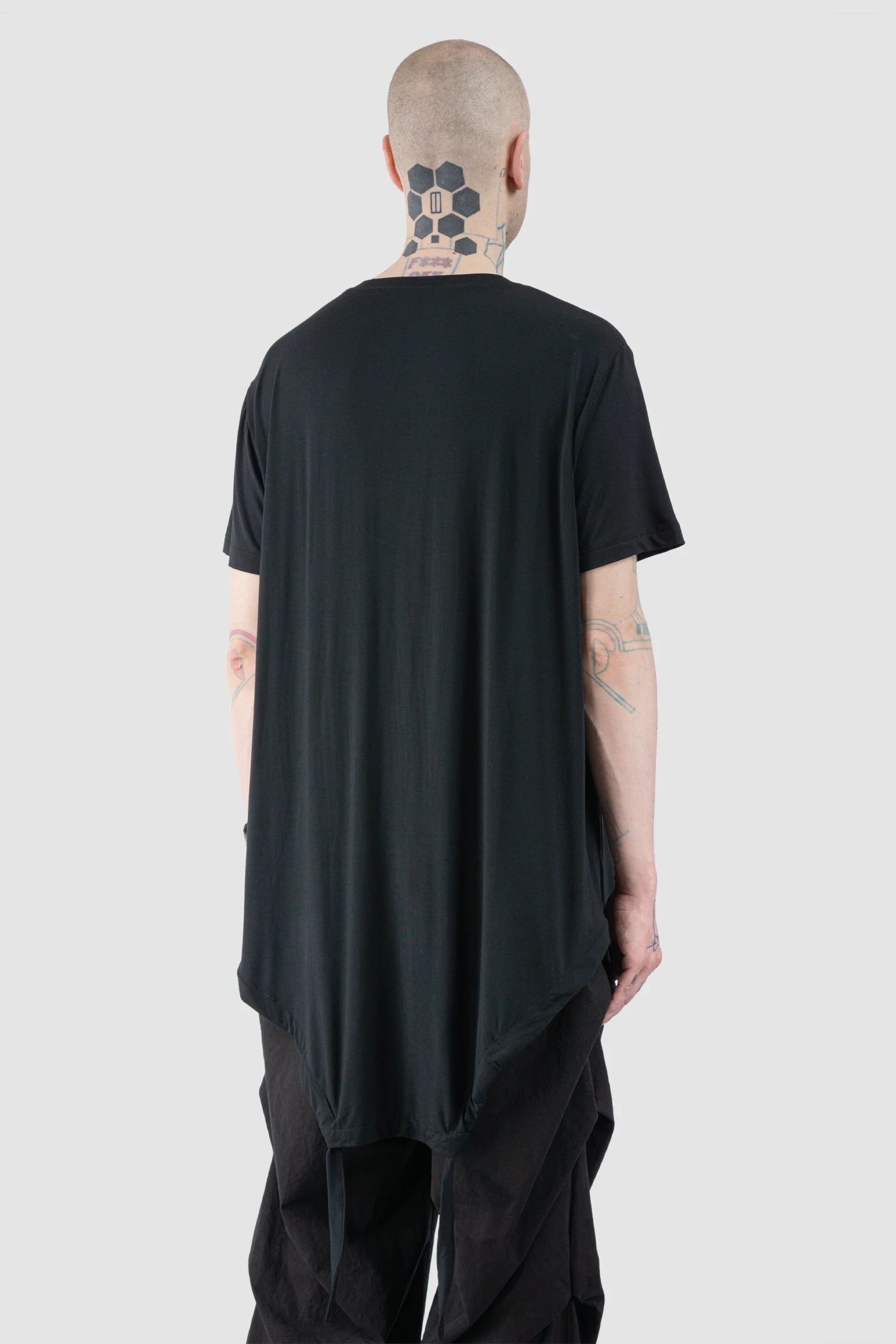 La Haine Inside Us - Men’s Black Relaxed Bamboo Longline T-Shirt model back side view