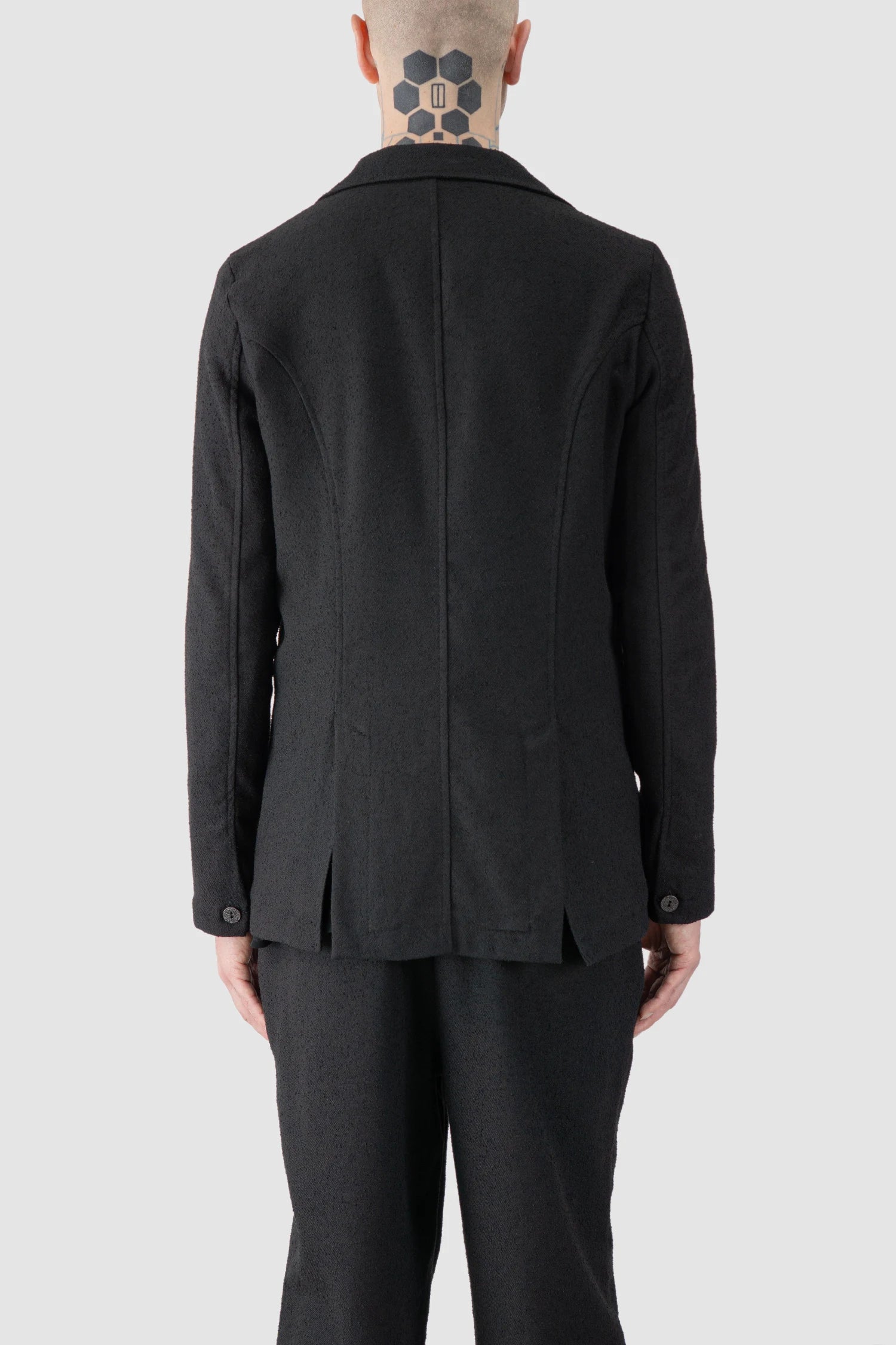 La Haine Inside Us - model back view of men’s Black Single Button Soft Blazer