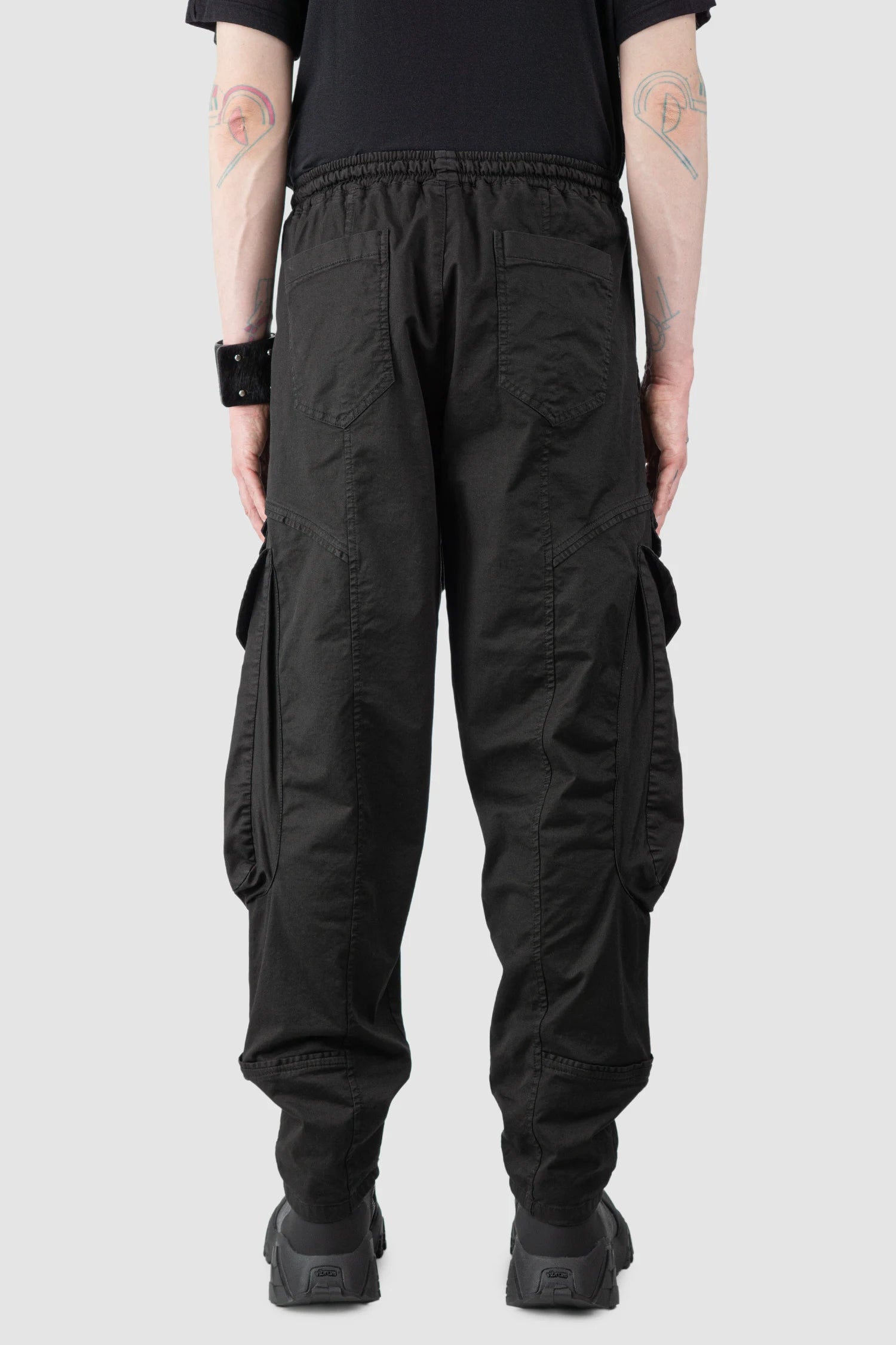 La Haine Inside Us - Men’s Black Stretch Denim Cargo Trousers model back view