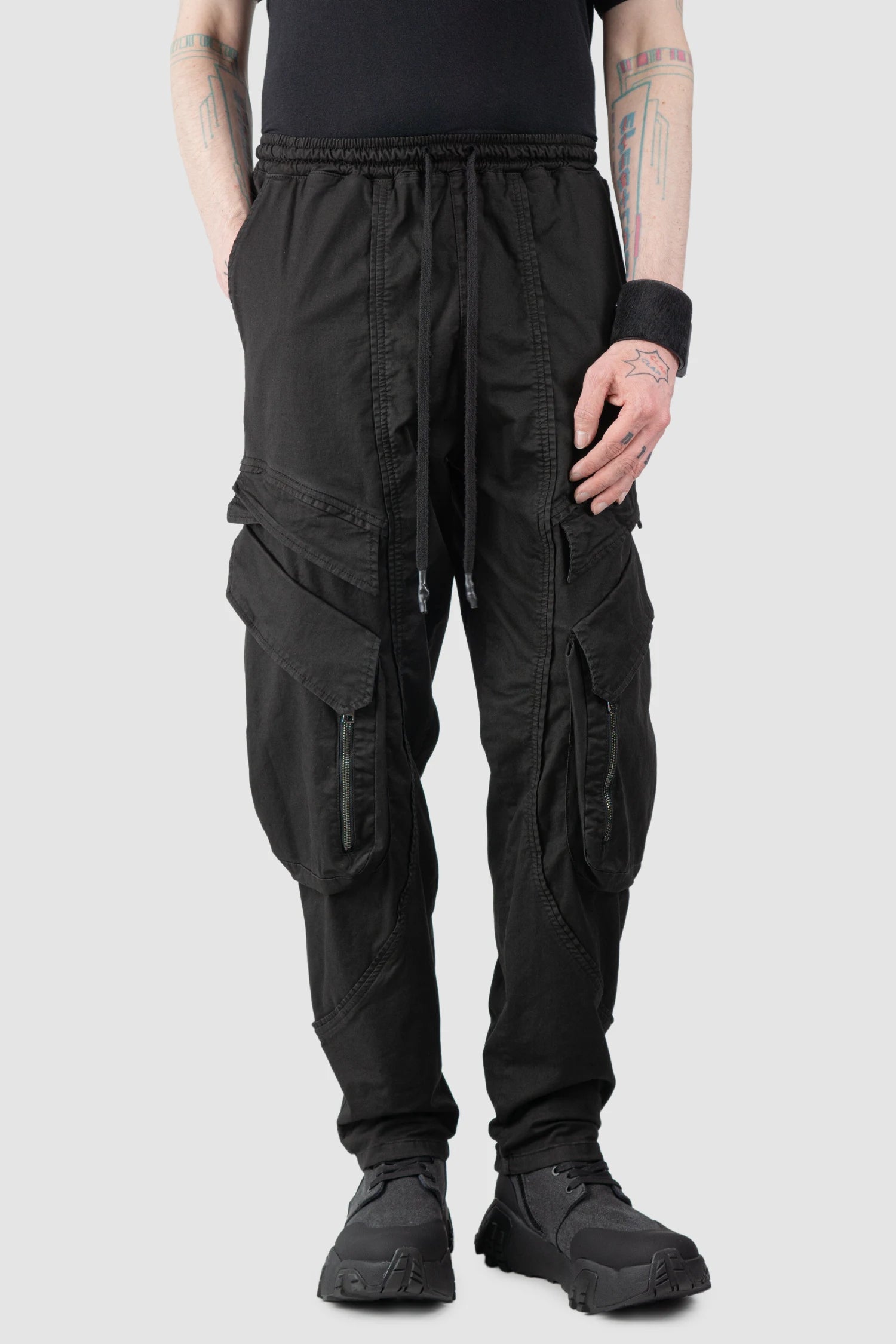 La Haine Inside Us - Men’s Black Stretch Denim Cargo Trousers model relaxed view