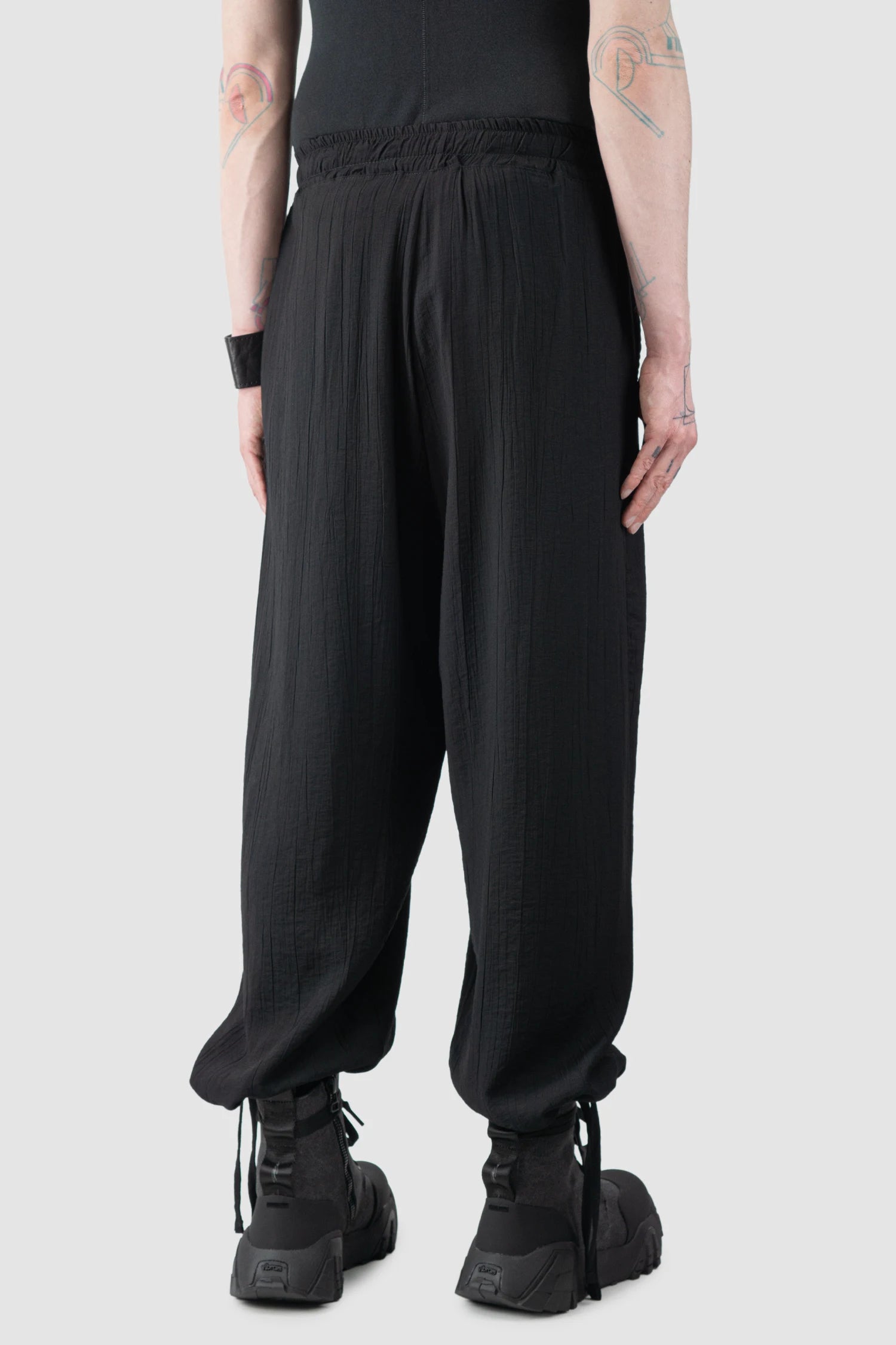 La Haine Inside Us - Men’s Black Viscose Blend Front Slit Wide Trousers model back side view