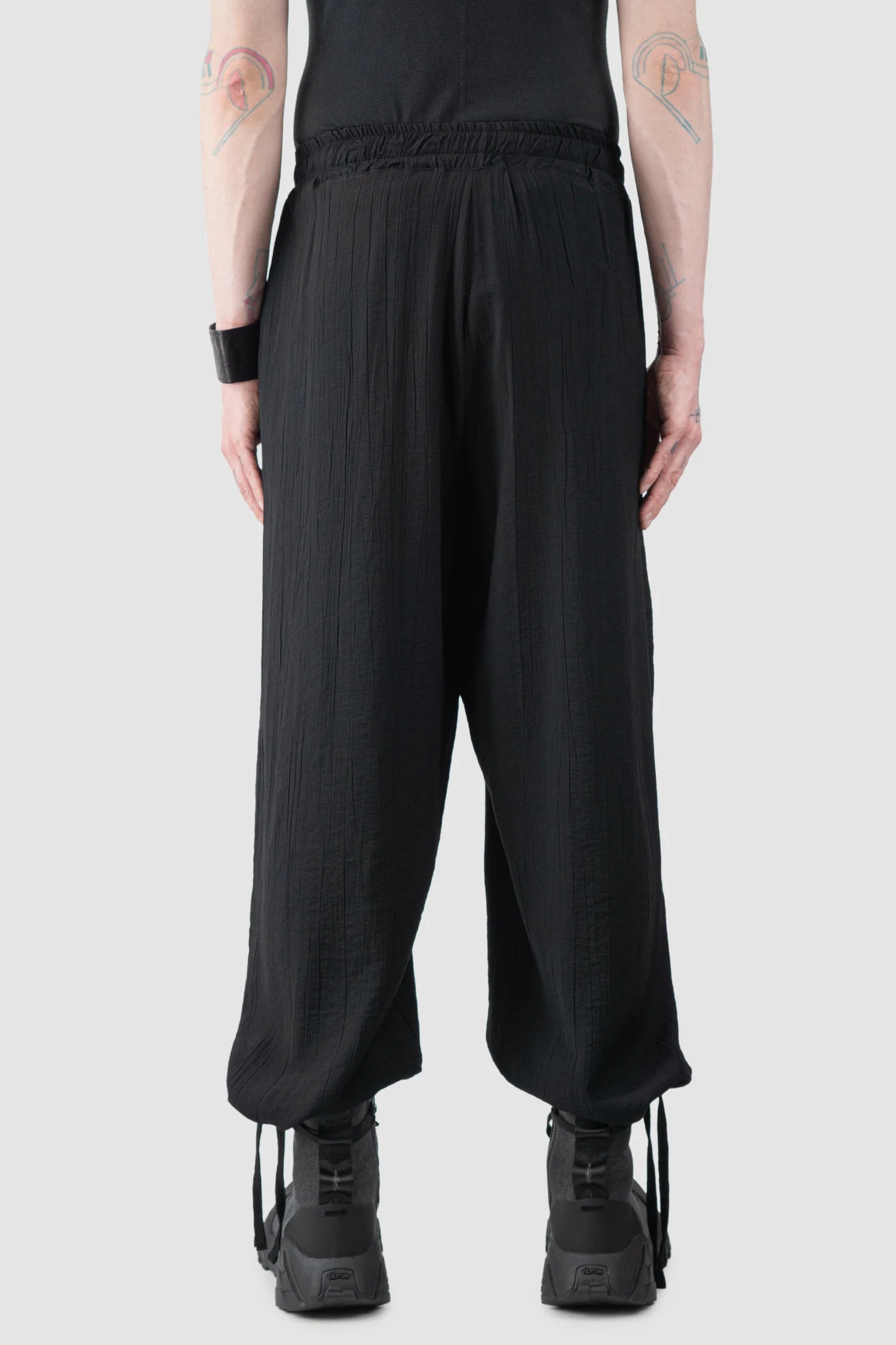 La Haine Inside Us - Men’s Black Viscose Blend Front Slit Wide Trousers model back view