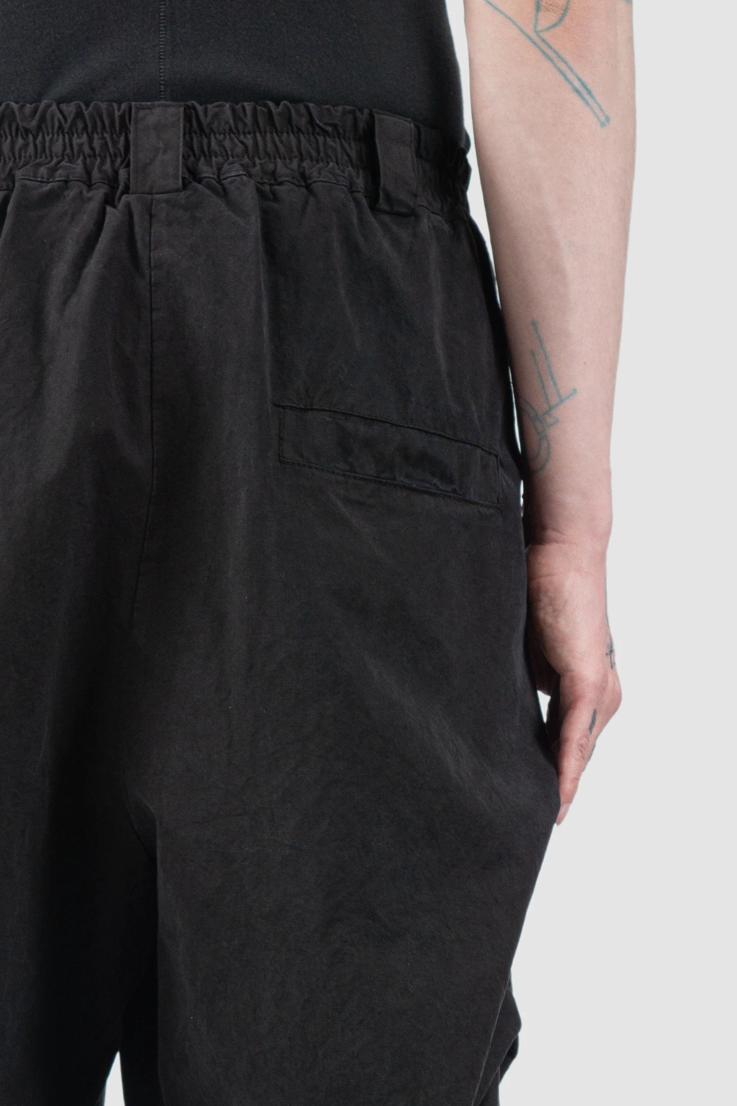 La Haine Inside Us - Men’s Black Washed Darted Cotton Lyocell Trousers back detail view