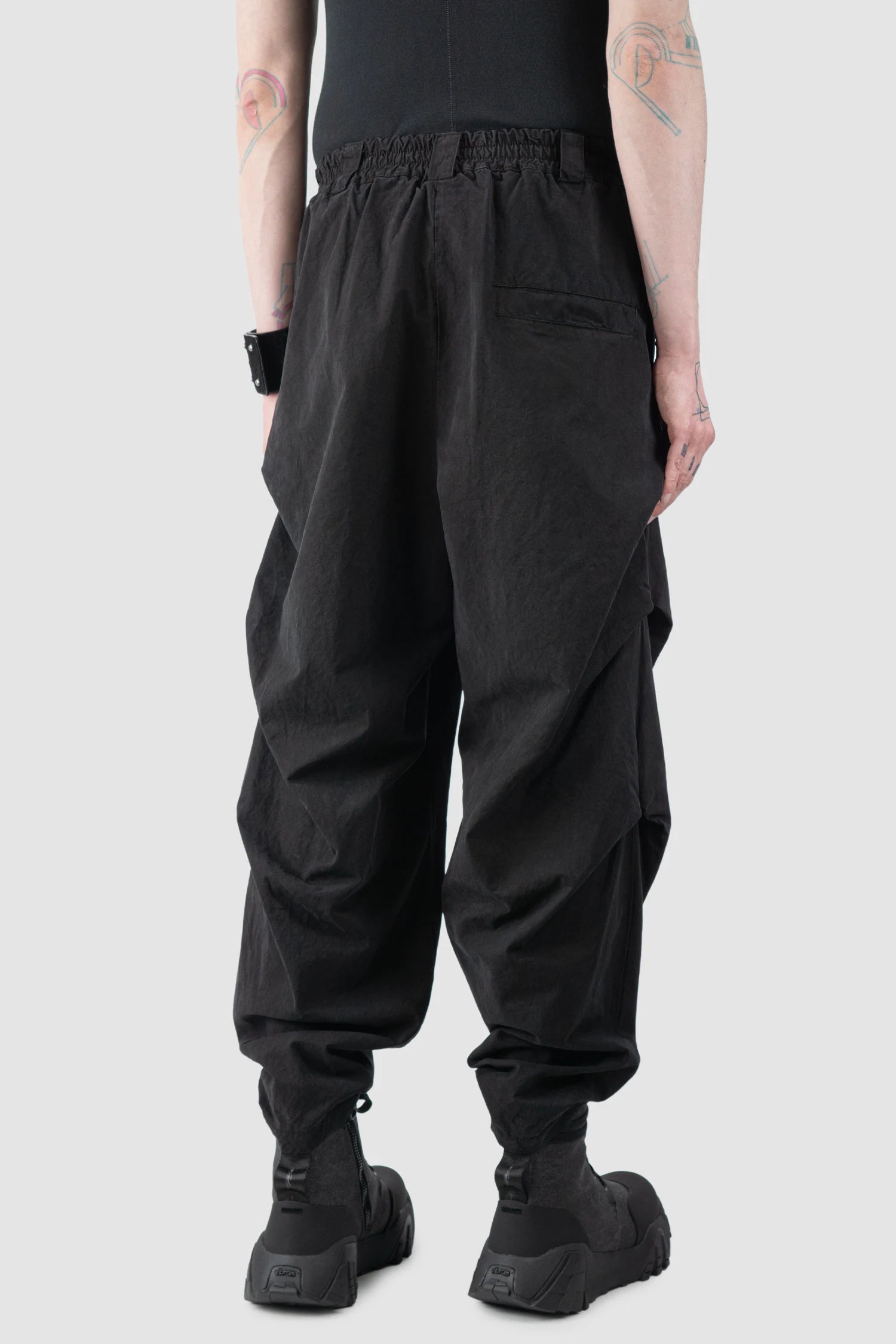 La Haine Inside Us - Men’s Black Washed Darted Cotton Lyocell Trousers model back side view