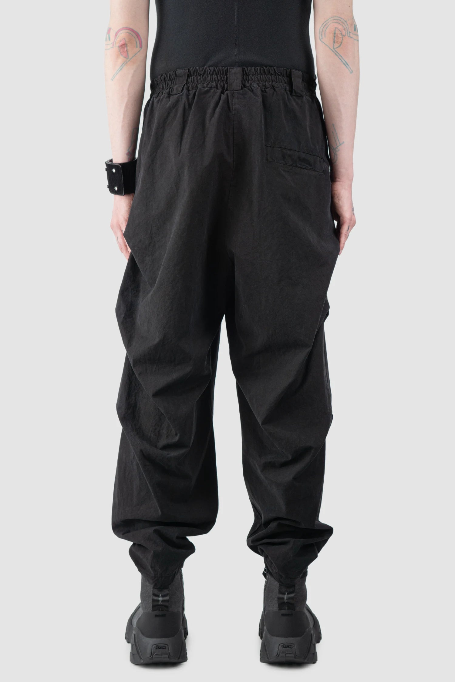 La Haine Inside Us - Men’s Black Washed Darted Cotton Lyocell Trousers model back view