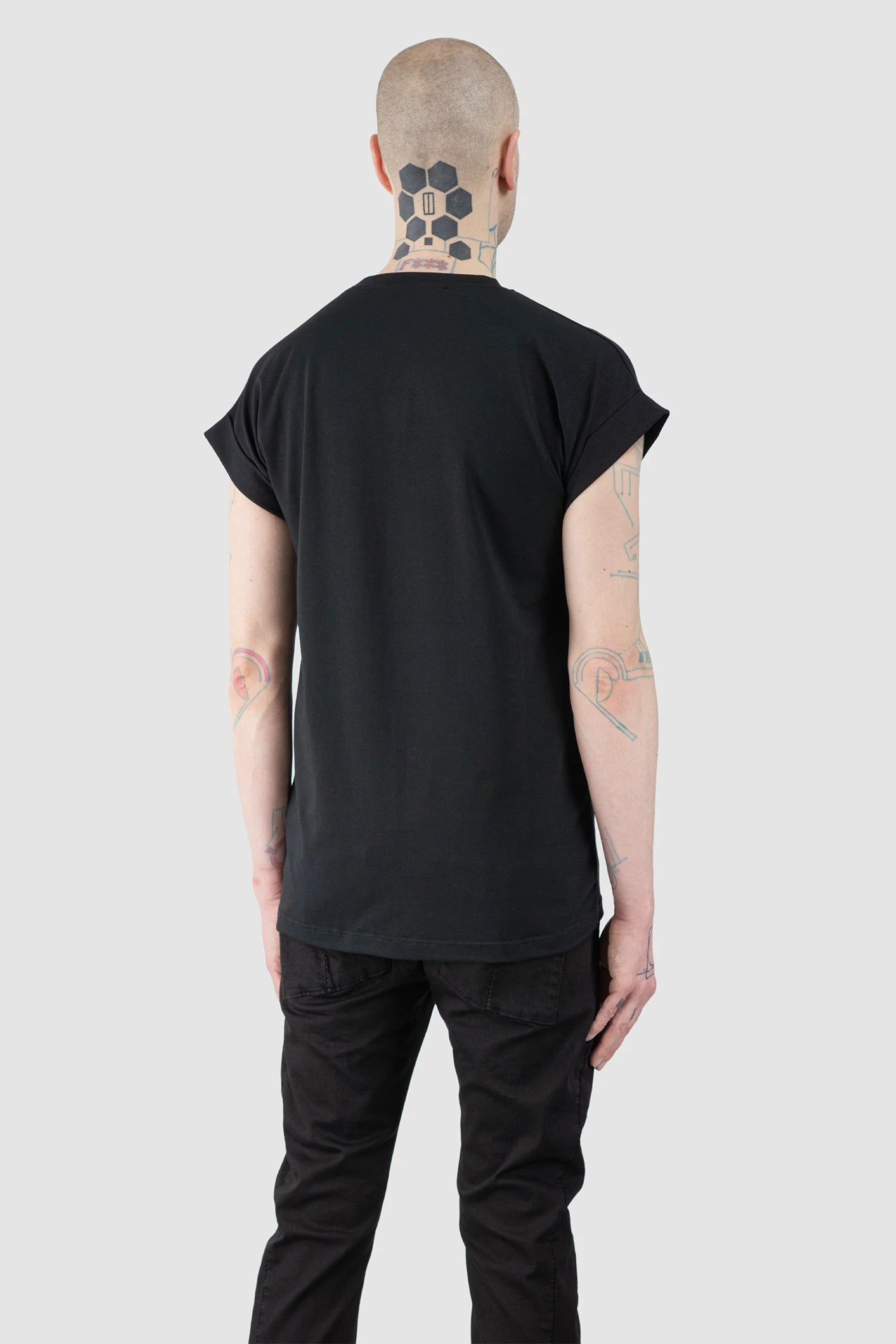 La Haine Inside Us  - Men’s Black Front Seam Elastic Cotton T-Shirt model back side view