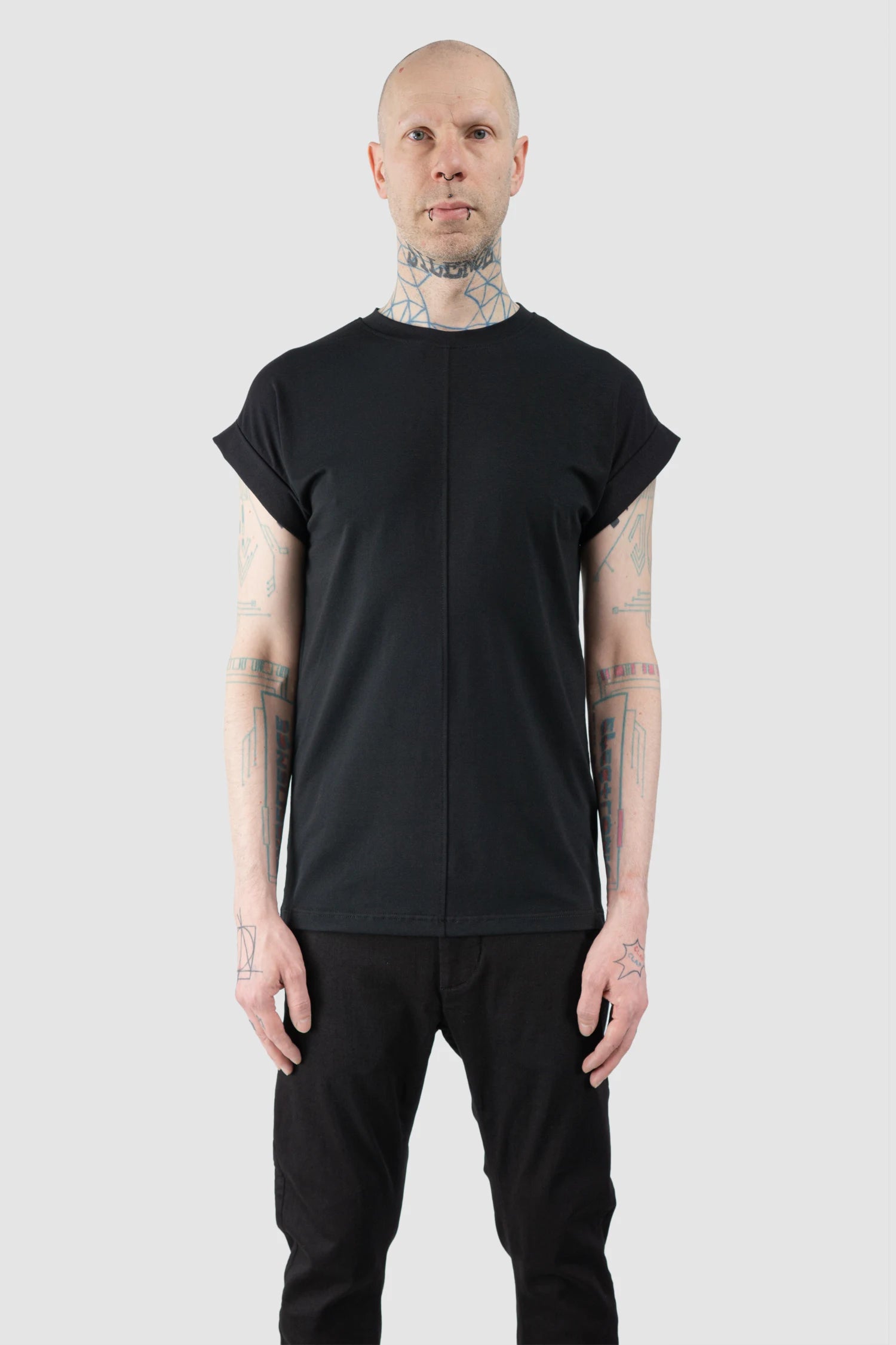 La Haine Inside Us  - Men’s Black Front Seam Elastic Cotton T-Shirt model front view