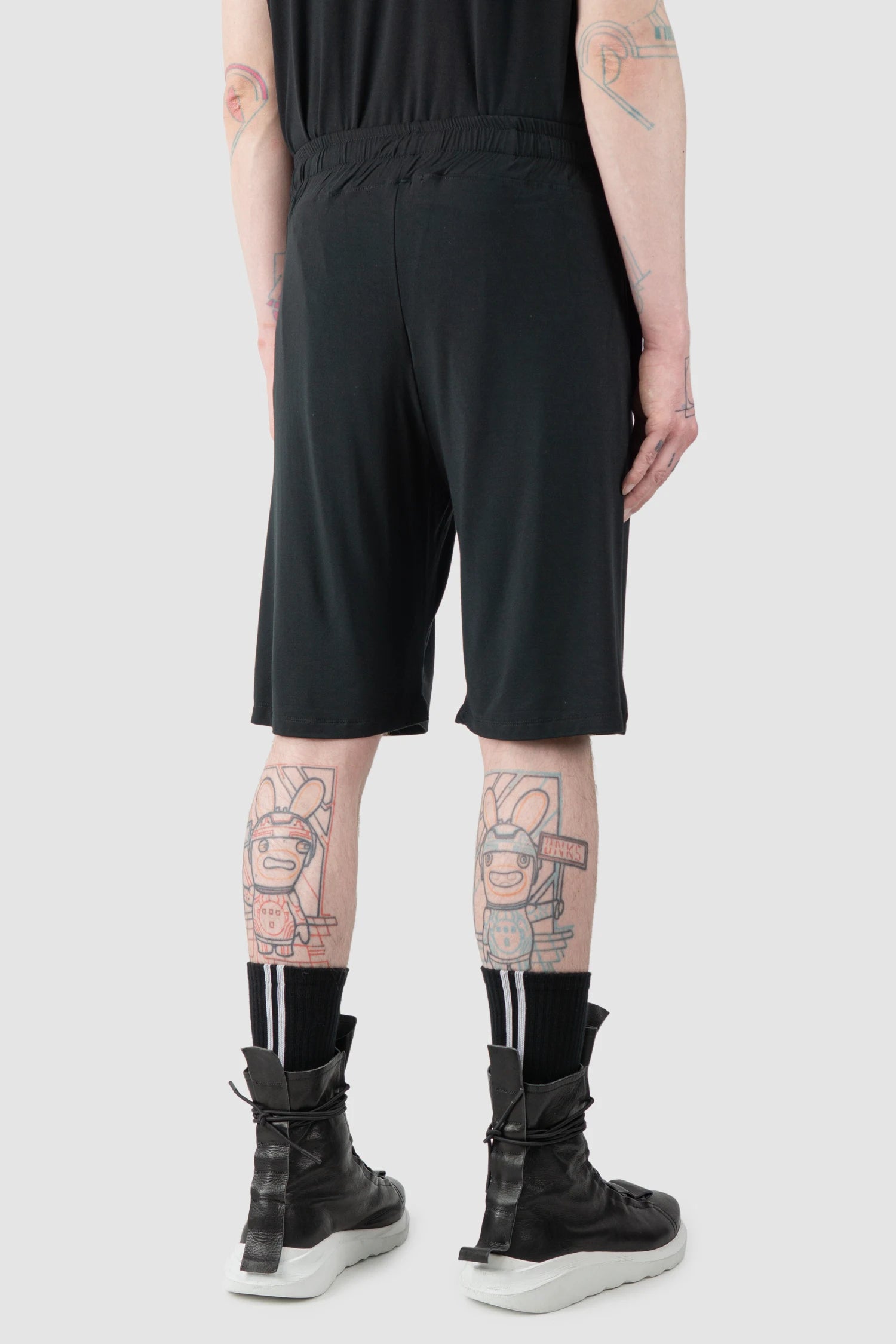 La Haine Inside Us  - Men’s Black Relaxed Bamboo Bermuda Shorts model back side view