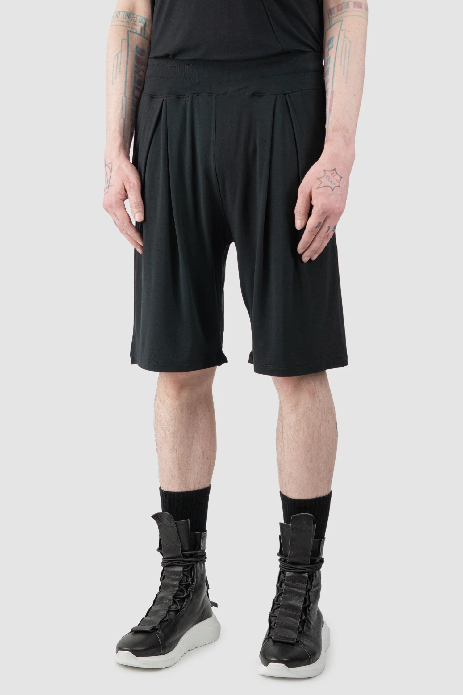 La Haine Inside Us  - Men’s Black Relaxed Bamboo Bermuda Shorts model front side view