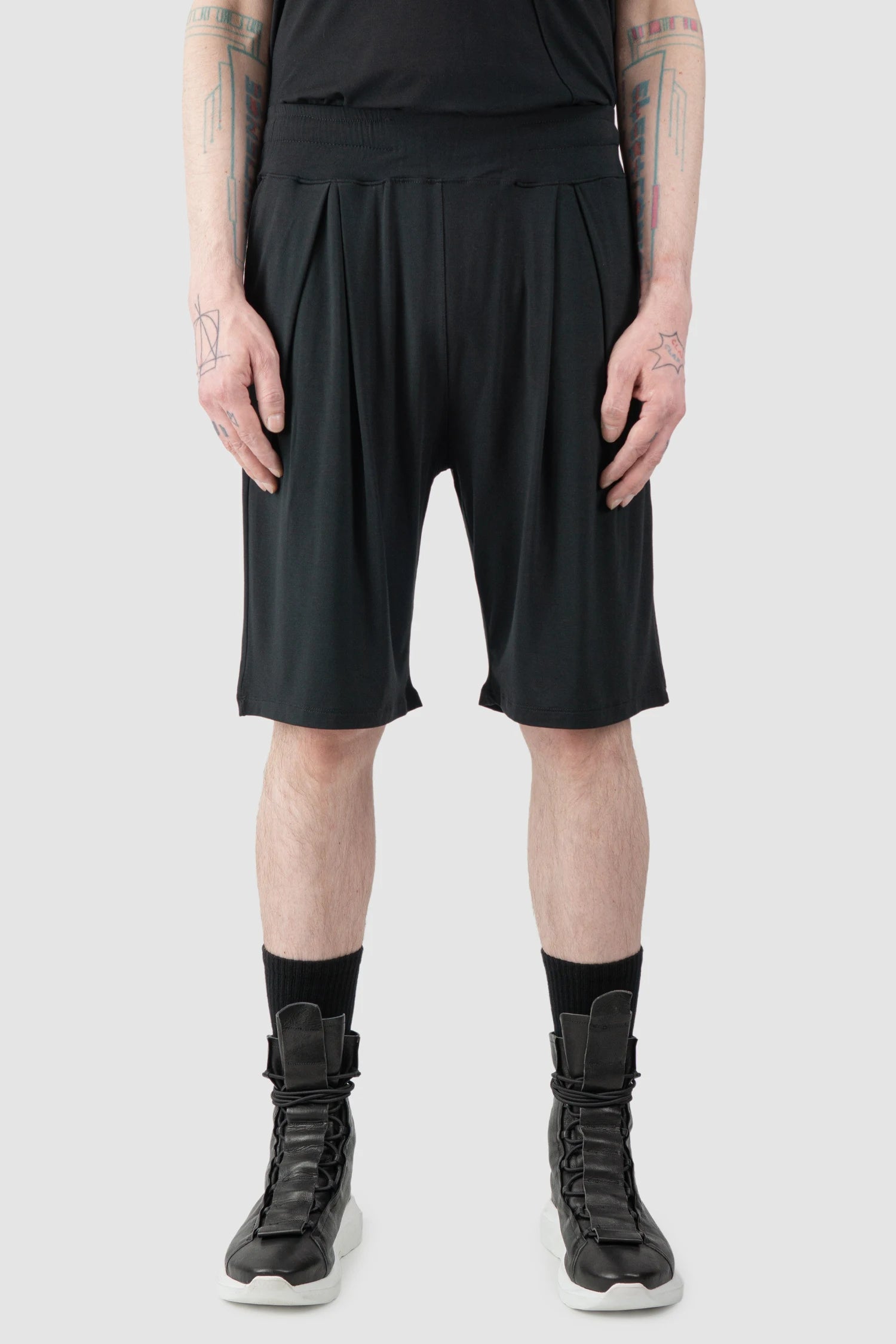 La Haine Inside Us  - Men’s Black Relaxed Bamboo Bermuda Shorts model front view