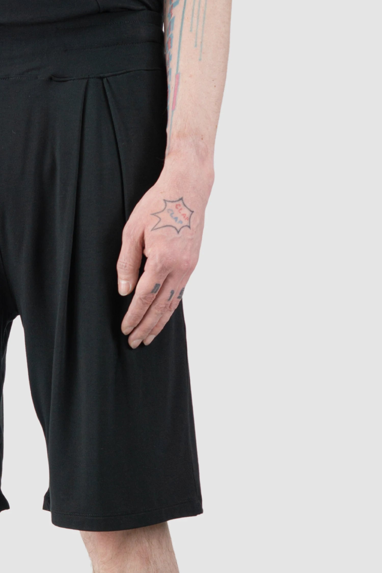 La Haine Inside Us  - Men’s Black Relaxed Bamboo Bermuda Shorts waist detail view