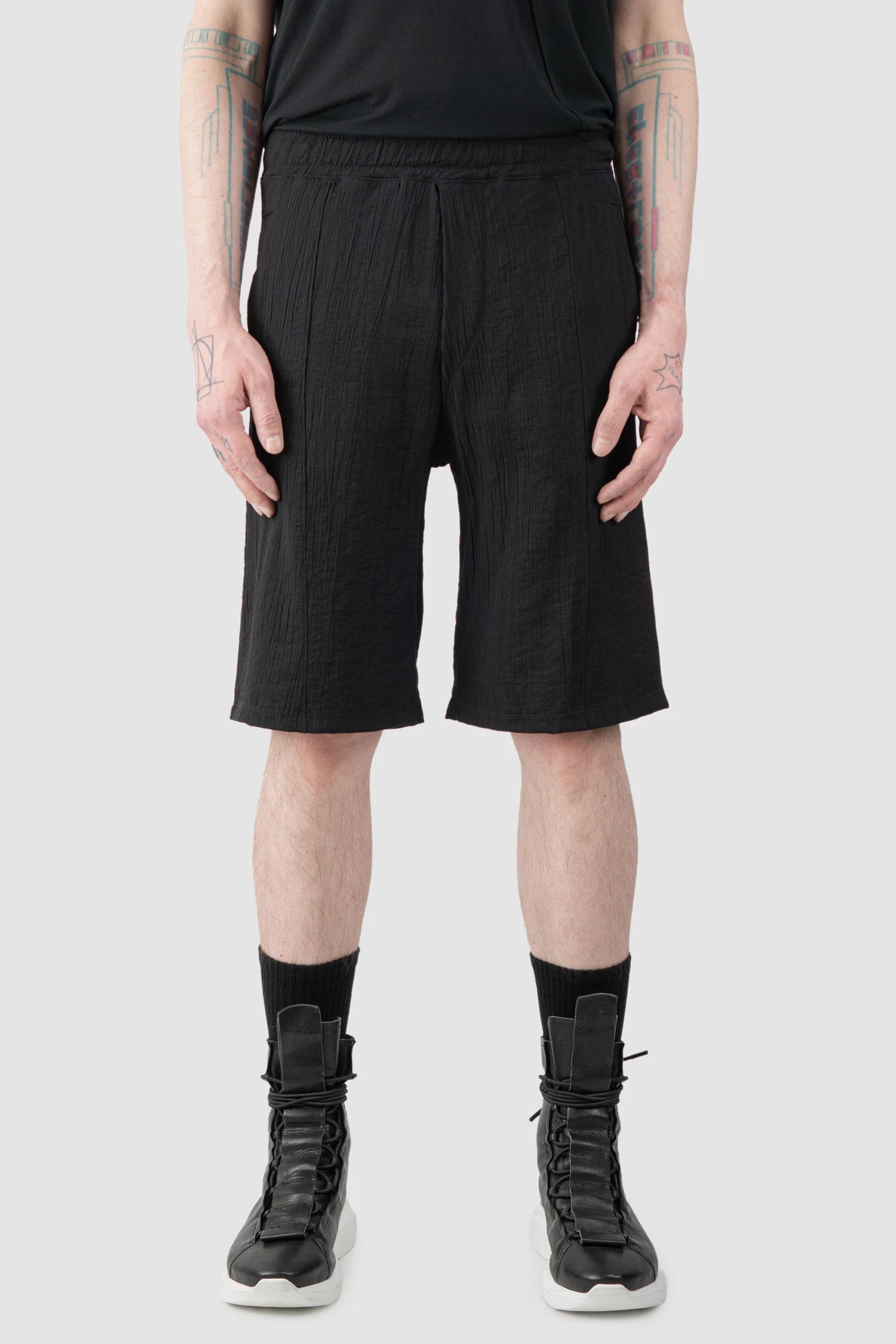 La Haine Inside Us  - Men’s Black Structured Viscose Blend Shorts model front view