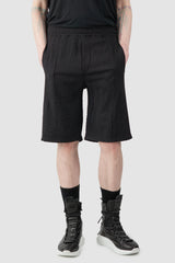 La Haine Inside Us  - Men’s Black Structured Viscose Blend Shorts model relaxed view