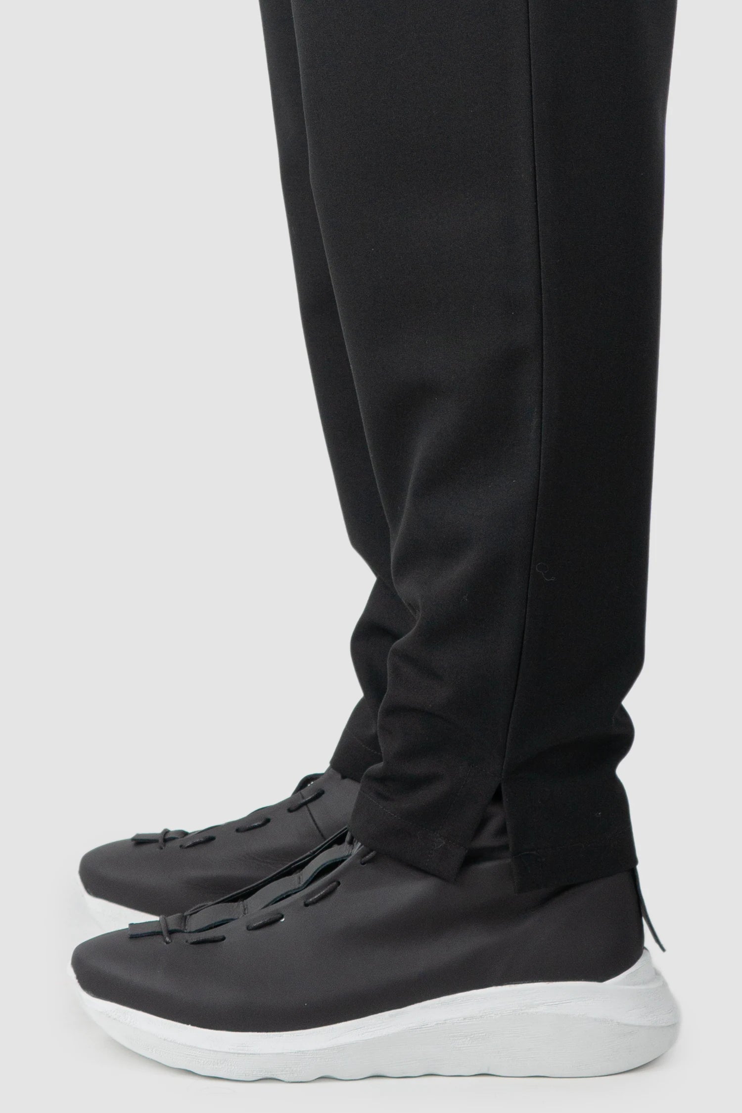 La Haine Inside Us  - Men’s Black Tuxedo Stretch Trousers hem detail view