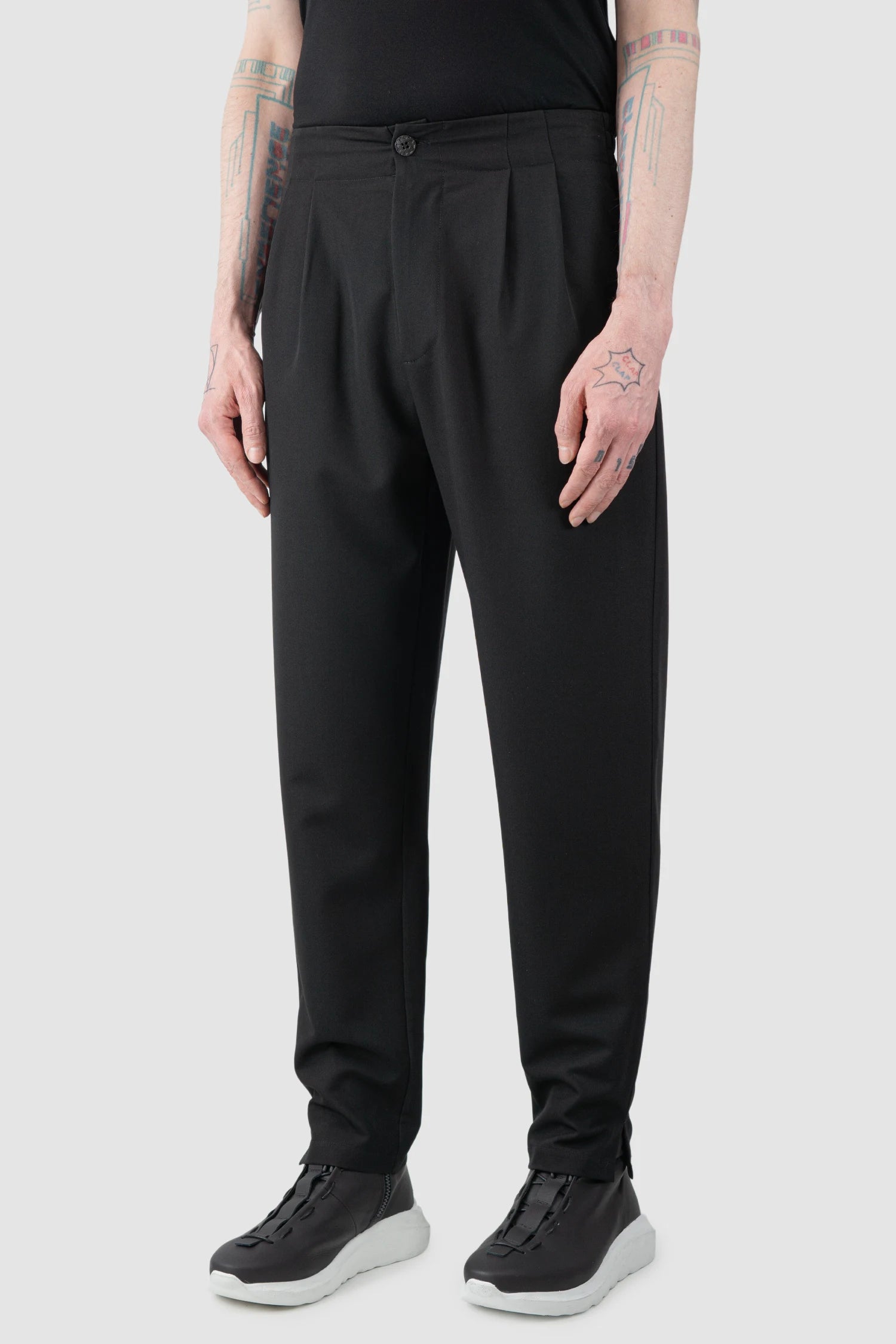 La Haine Inside Us  - Men’s Black Tuxedo Stretch Trousers model front side view