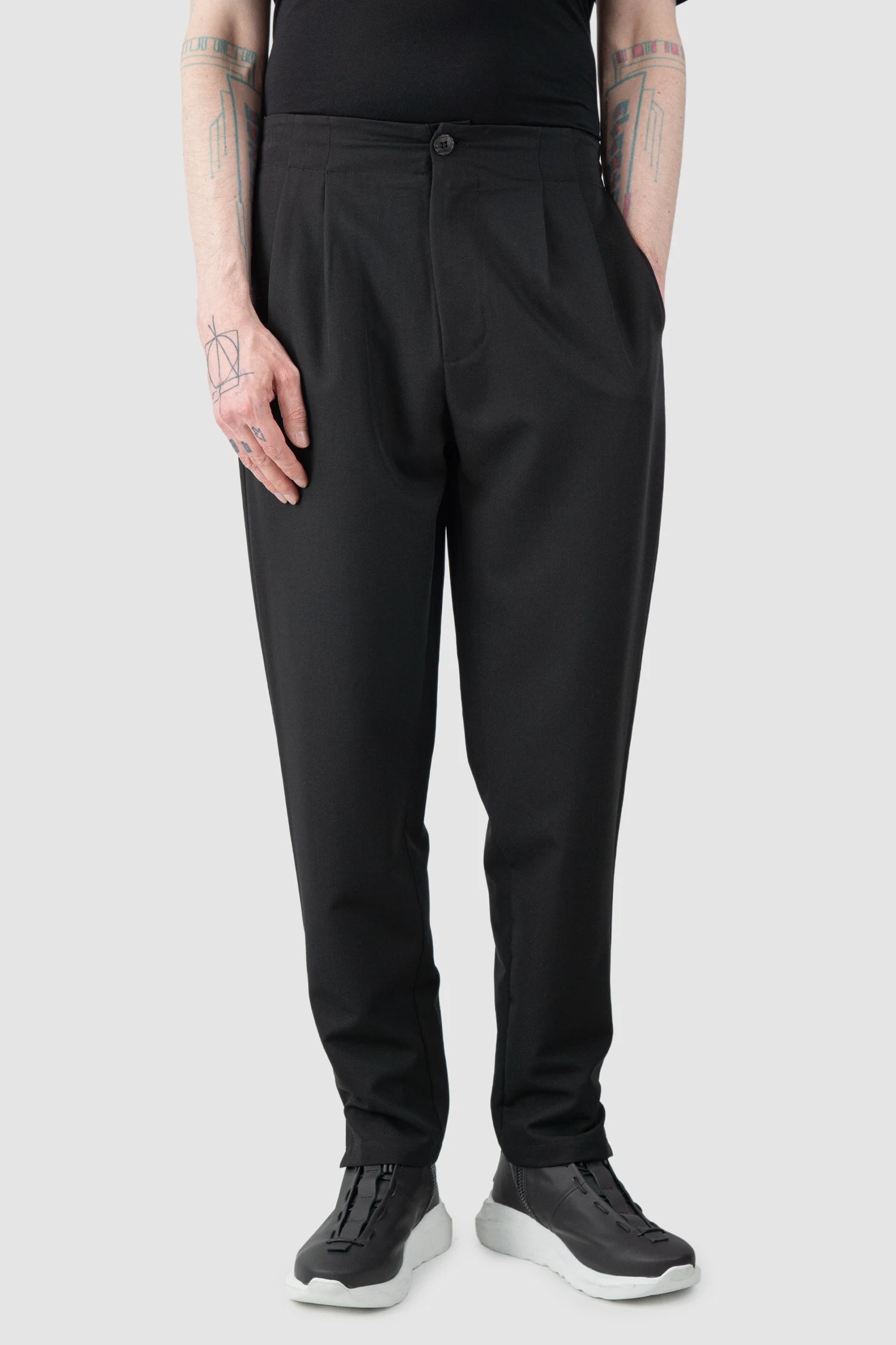 La Haine Inside Us  - Men’s Black Tuxedo Stretch Trousers model relaxed view