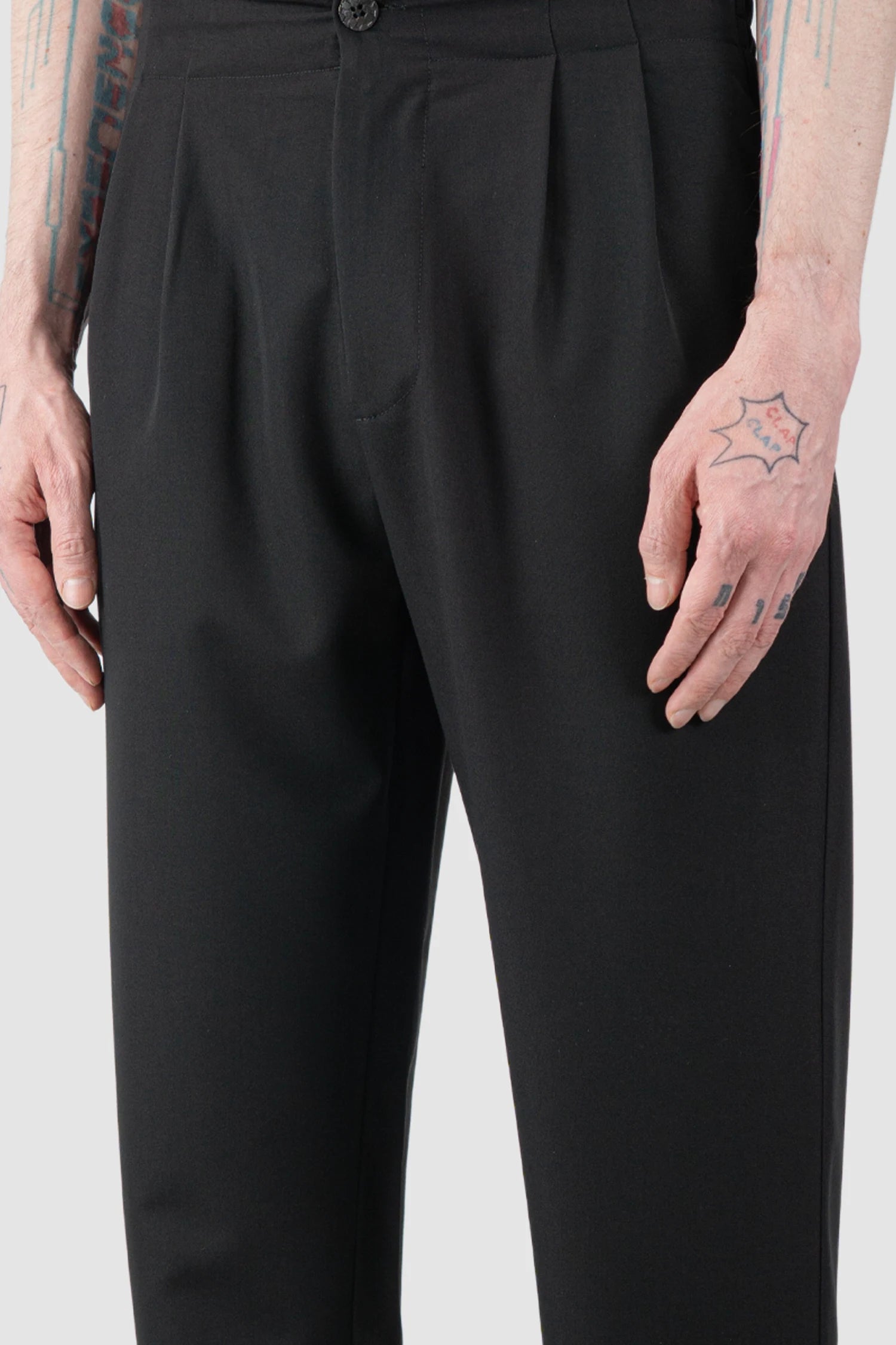La Haine Inside Us  - Men’s Black Tuxedo Stretch Trousers waist detail view