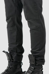 La Haine Inside Us - hem detail view of men’s FW25 Black Slim Fit Stretch Cotton Cargo Trousers