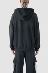 La Haine Inside Us - model back view of men’s FW25 Grey Sprayed Degrade Cotton Hooded Sweater