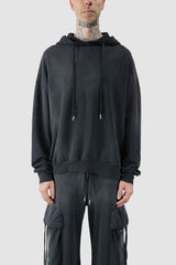 La Haine Inside Us - model front view of men’s FW25 Grey Sprayed Degrade Cotton Hooded Sweater