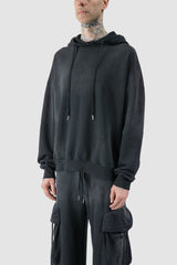 La Haine Inside Us - model side view of men’s FW25 Grey Sprayed Degrade Cotton Hooded Sweater