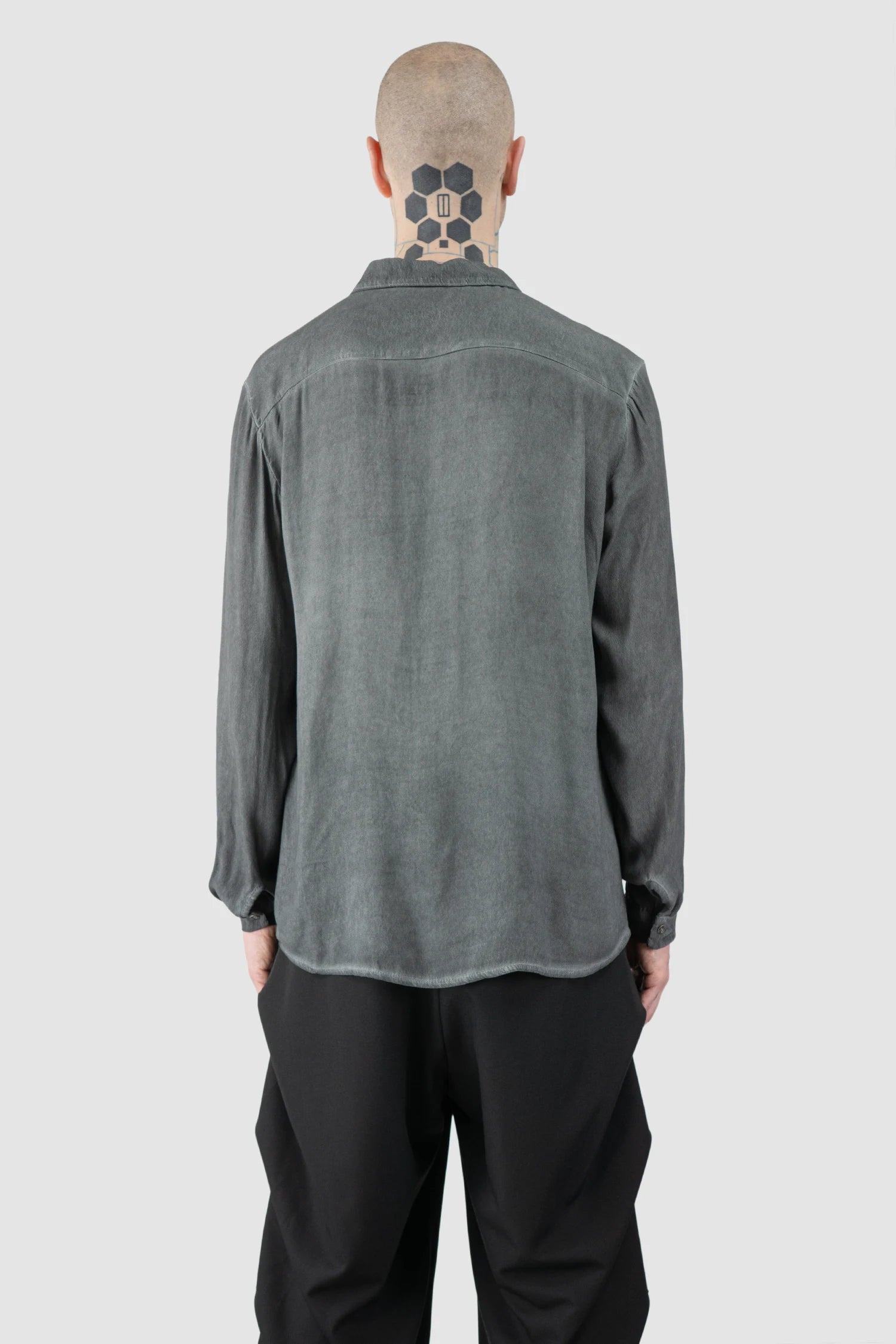 La Haine Inside Us  - Men’s Grey Cold Dyed Button Up Viscose Shirt model back view