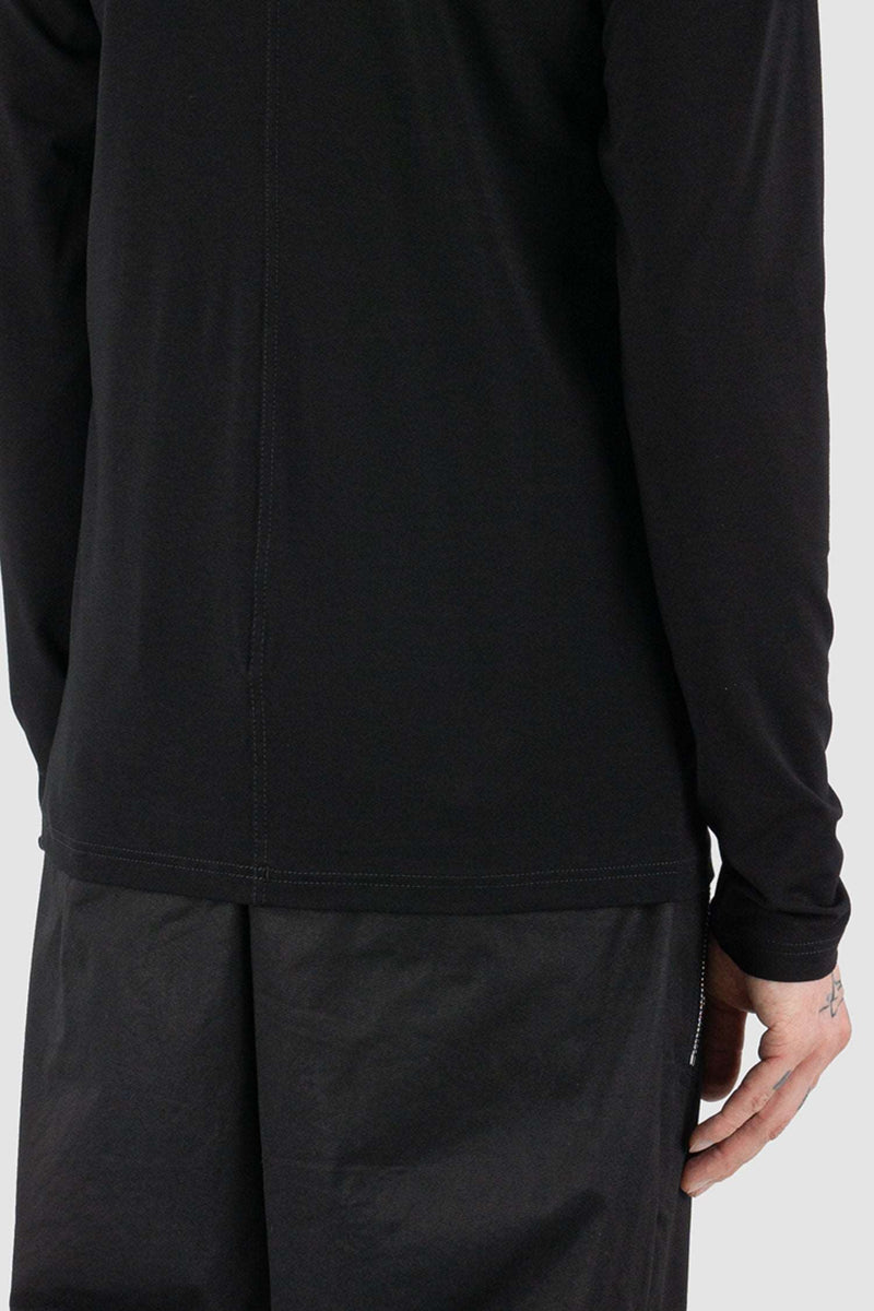 Detail view of Black Basic Jersey Longsleeve Tee for Men with slim fit, FW23, NOMEN NESCIO