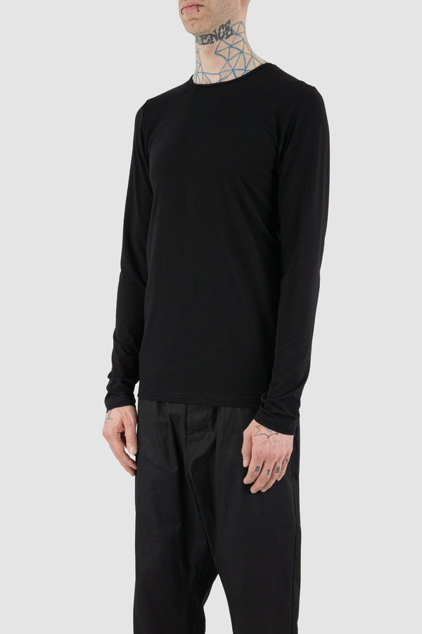 Side view of Black Basic Jersey Longsleeve Tee for Men with slim fit, FW23, NOMEN NESCIO