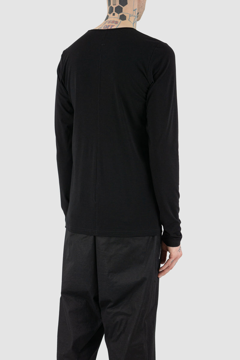 Back view of Black Basic Jersey Longsleeve Tee for Men with slim fit, FW23, NOMEN NESCIO