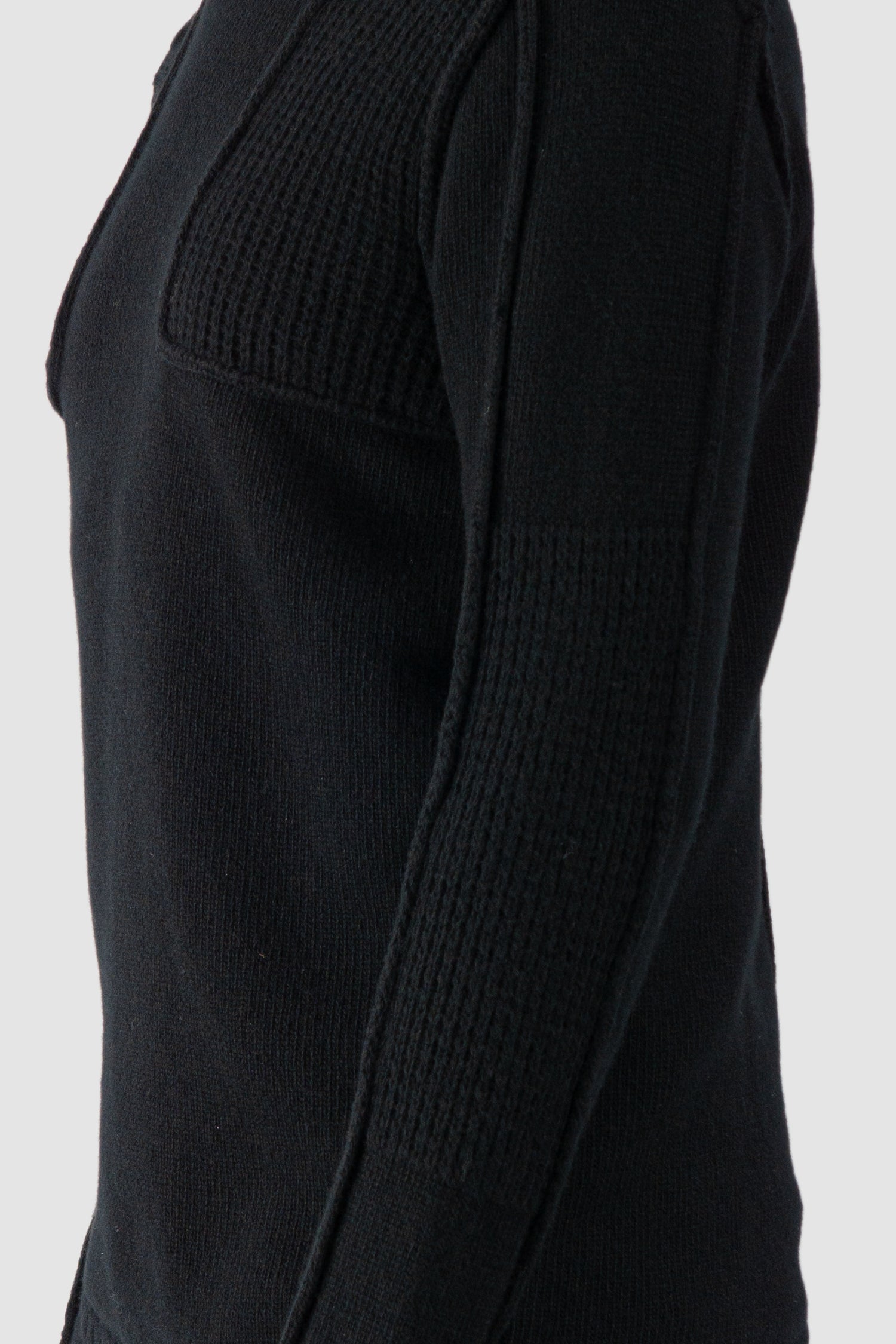 Masnada - Men's Black Lamb Wool Knit Sweater - arm detail view