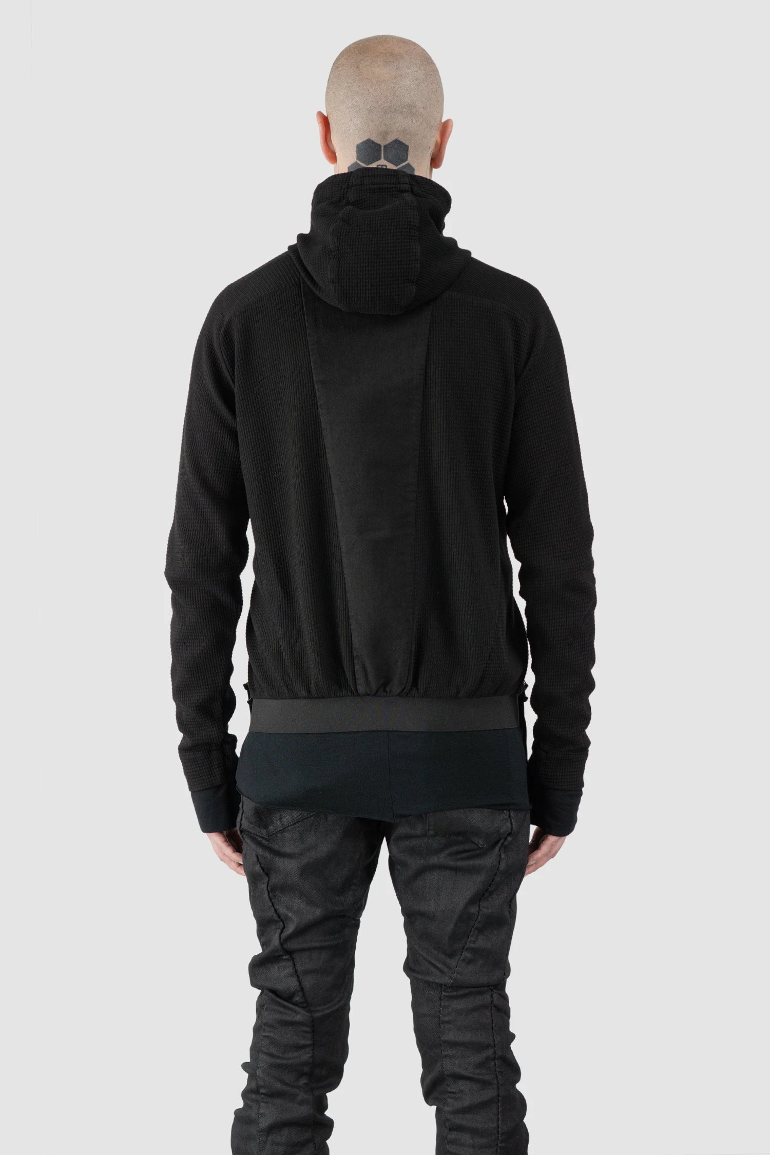 Masnada – Men's Black Multi Zip Cotton Hoodie - model back view
