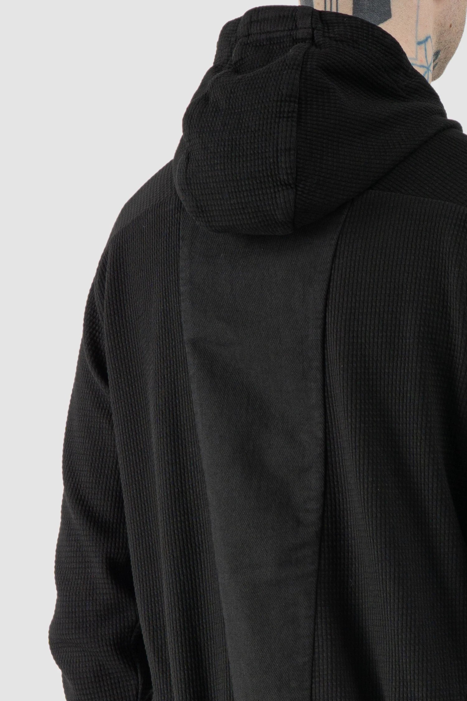 Masnada – Men's Black Multi Zip Cotton Hoodie - neck detail view
