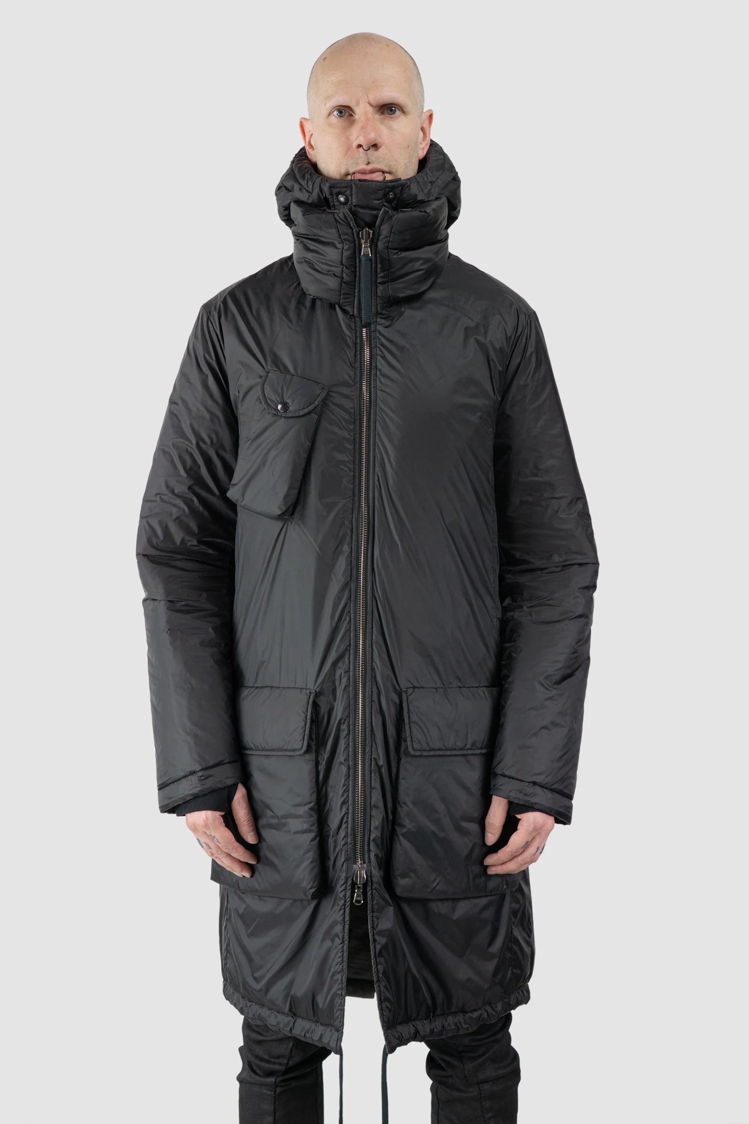 Masnada – Men's Black Reversible Thindown Parka - model front view