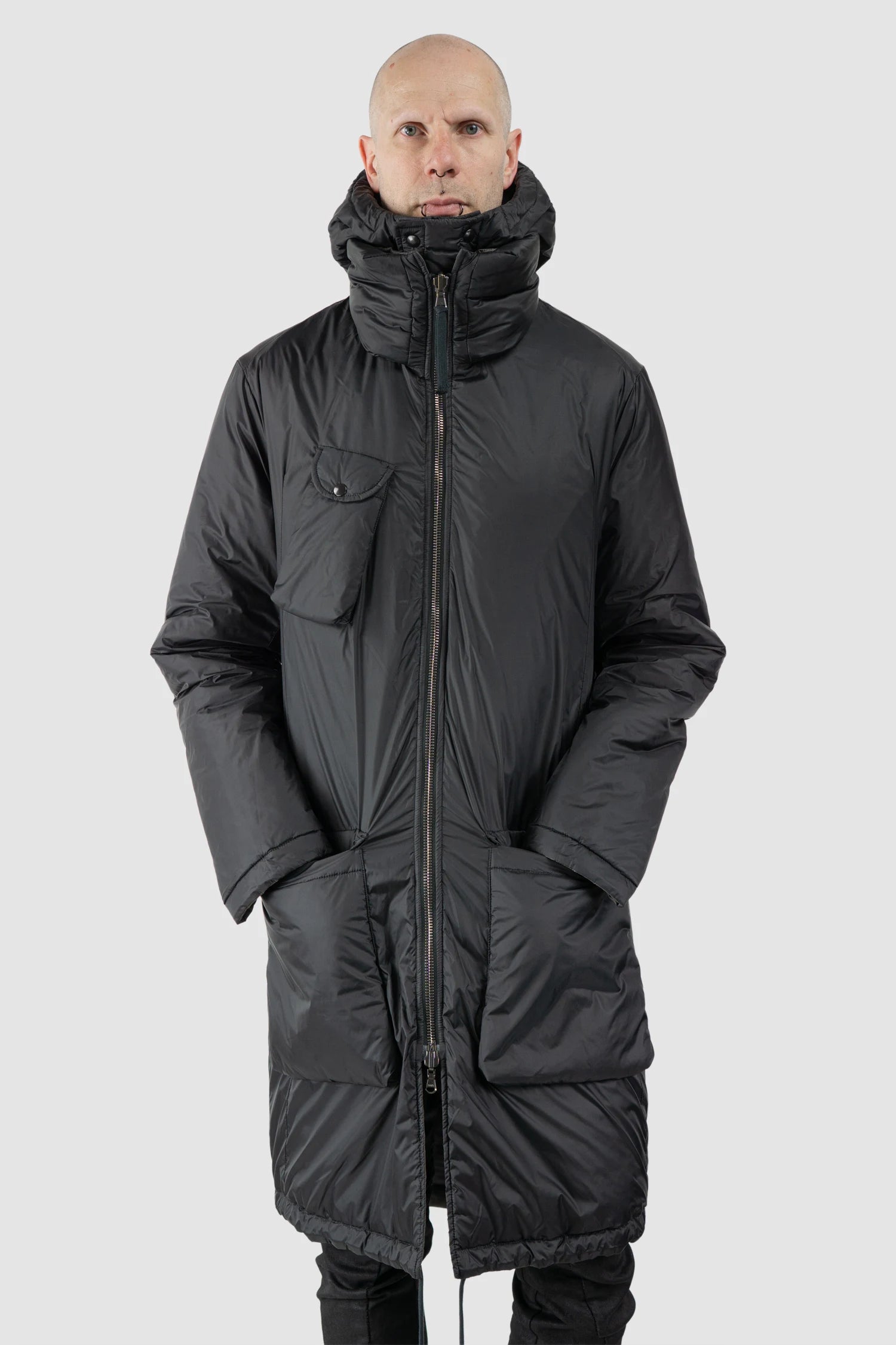 Masnada – Men's Black Reversible Thindown Parka - model relaxed view