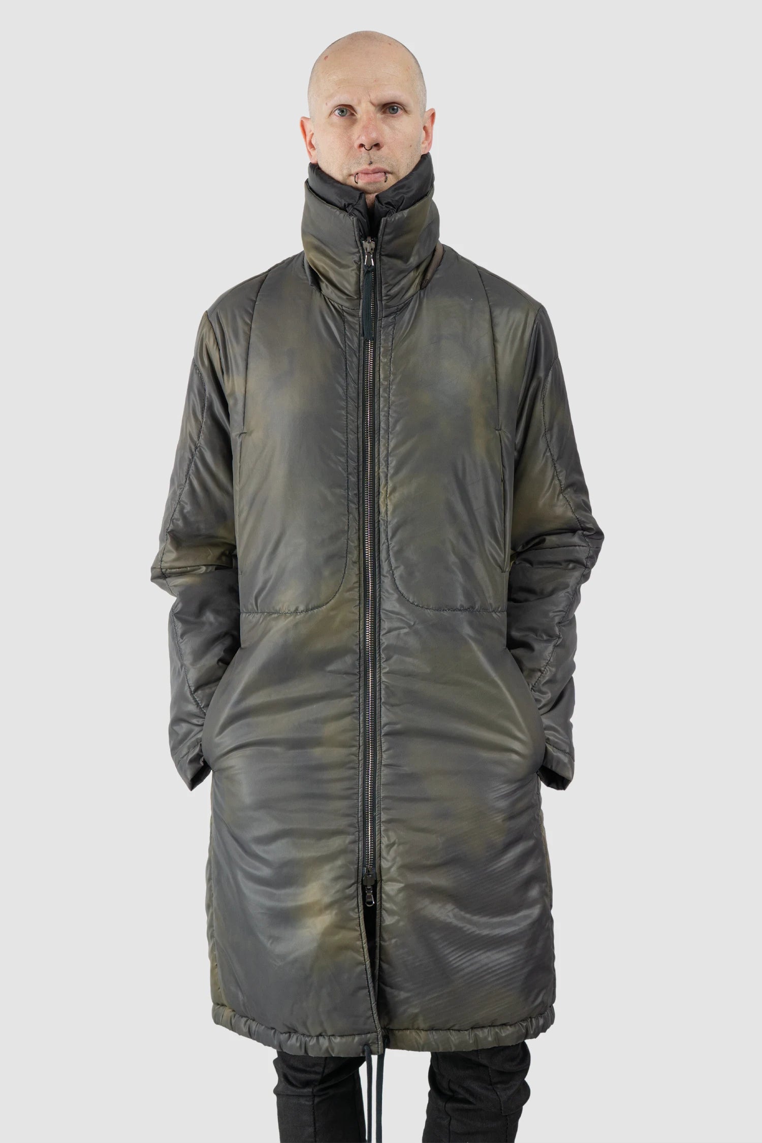 Masnada – Men's Black Reversible Thindown Parka - model reversible relaxed view
