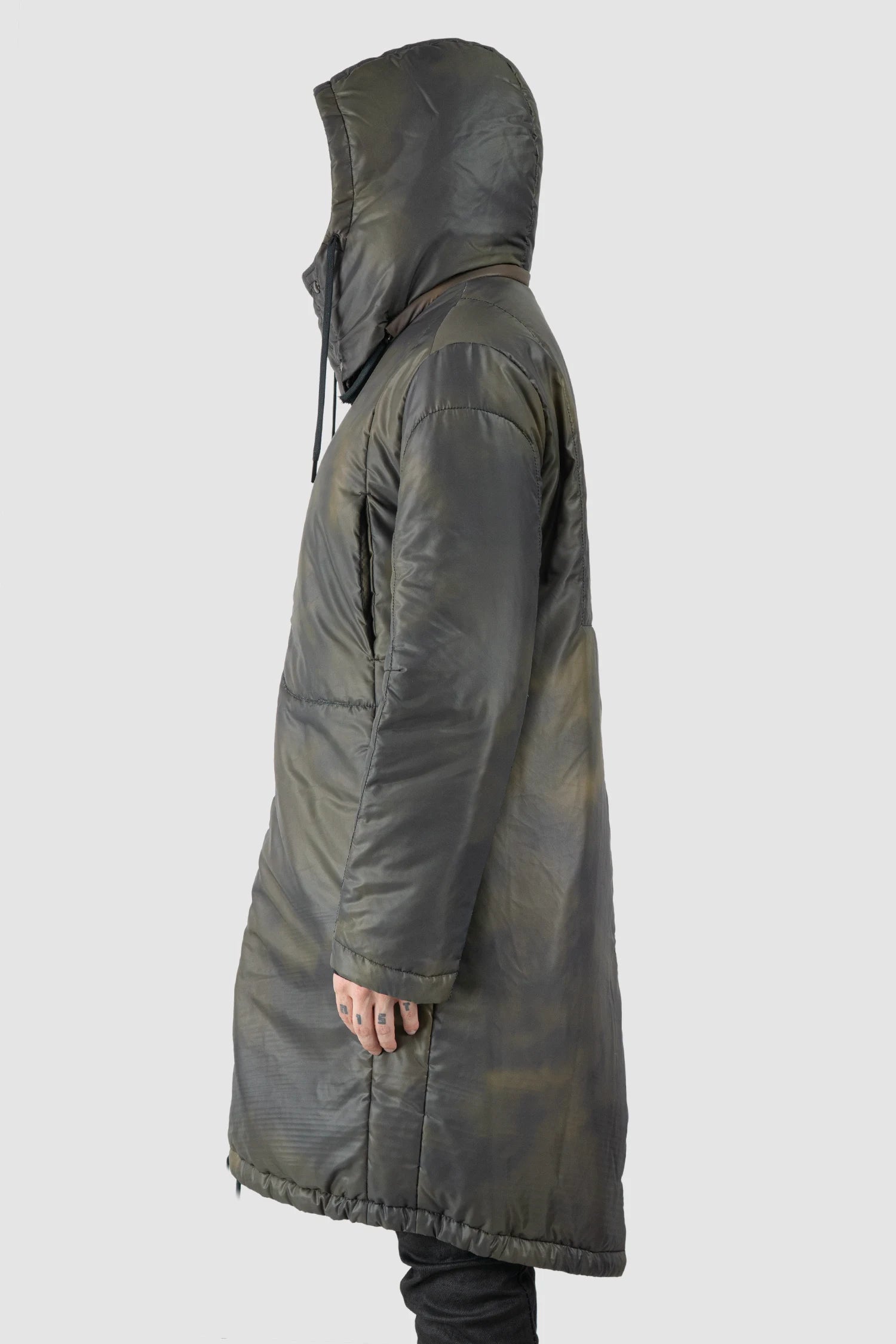 Masnada – Men's Black Reversible Thindown Parka - model reversible hooded  view