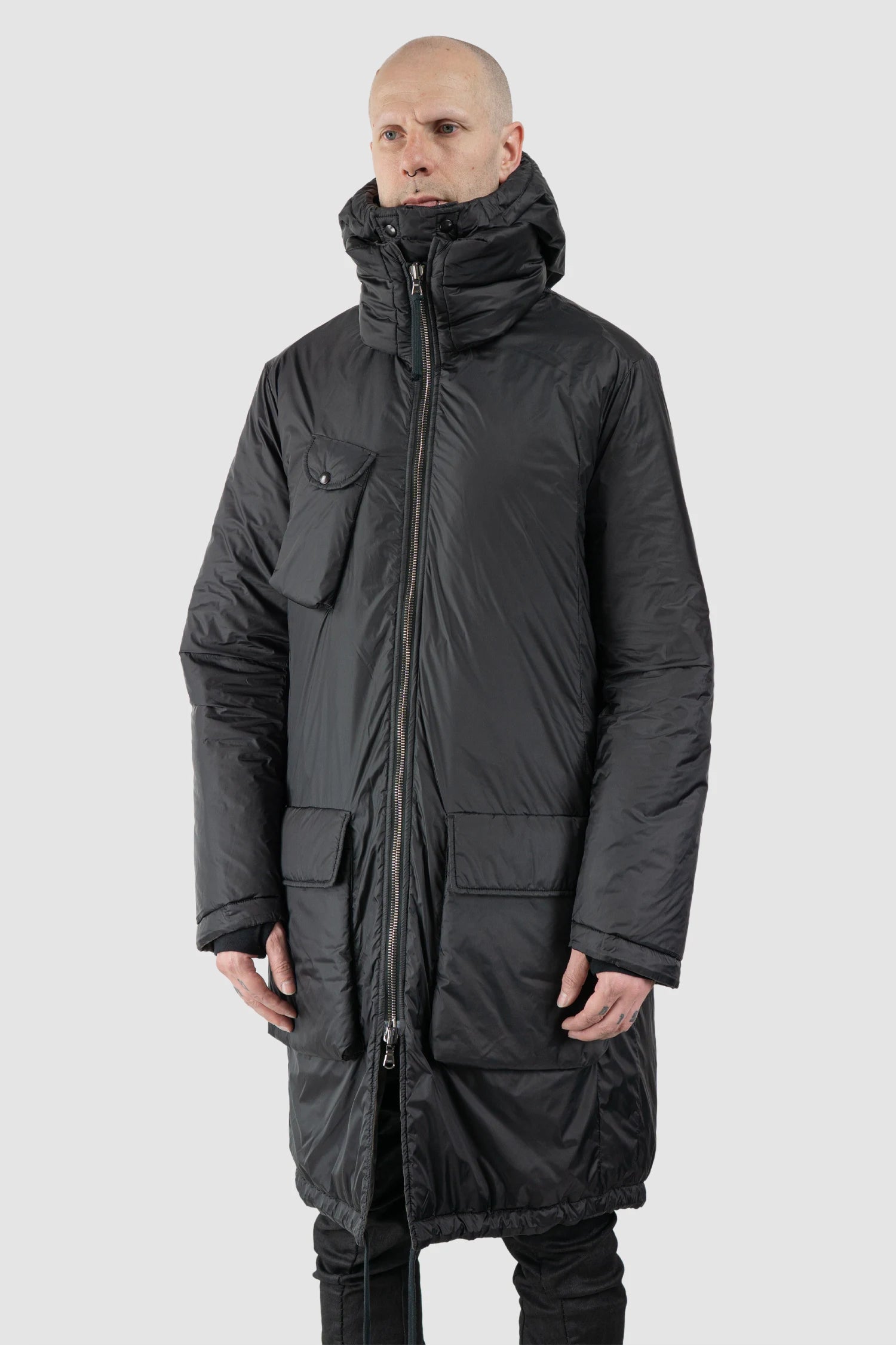 Masnada – Men's Black Reversible Thindown Parka - model front side view