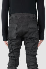 Masnada – Men's Black Waxed Curved Seam Denim Jeans - back detail view