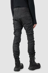 Masnada – Men's Black Waxed Curved Seam Denim Jeans - model back side view