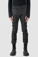 Masnada – Men's Black Waxed Curved Seam Denim Jeans - model front view