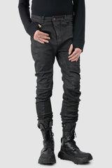 Masnada – Men's Black Waxed Curved Seam Denim Jeans - model relaxed view