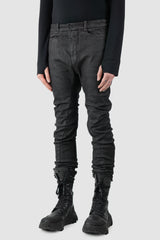 Masnada – Men's Black Waxed Curved Seam Denim Jeans - model front side view